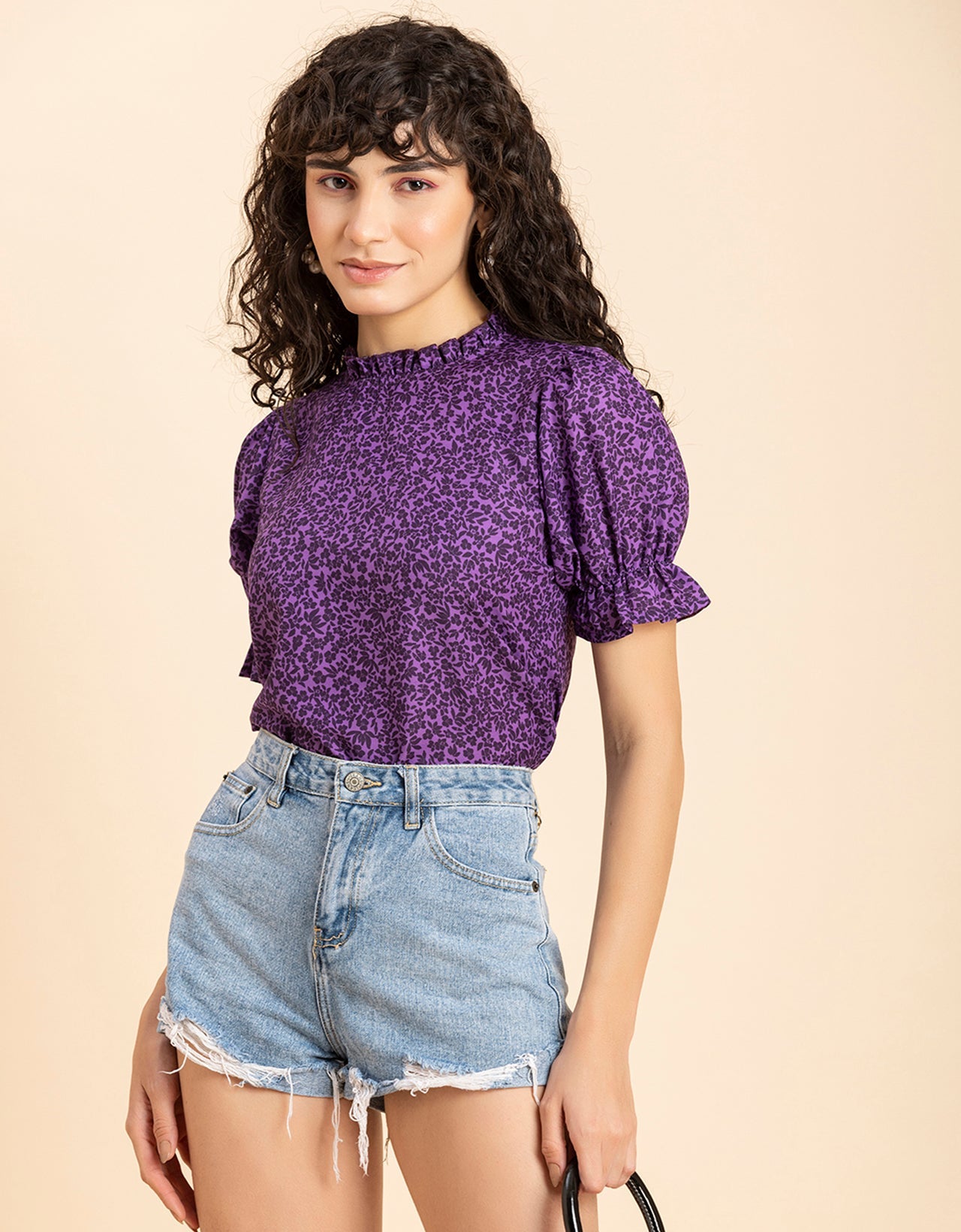 Ruffled Neck Casual Top