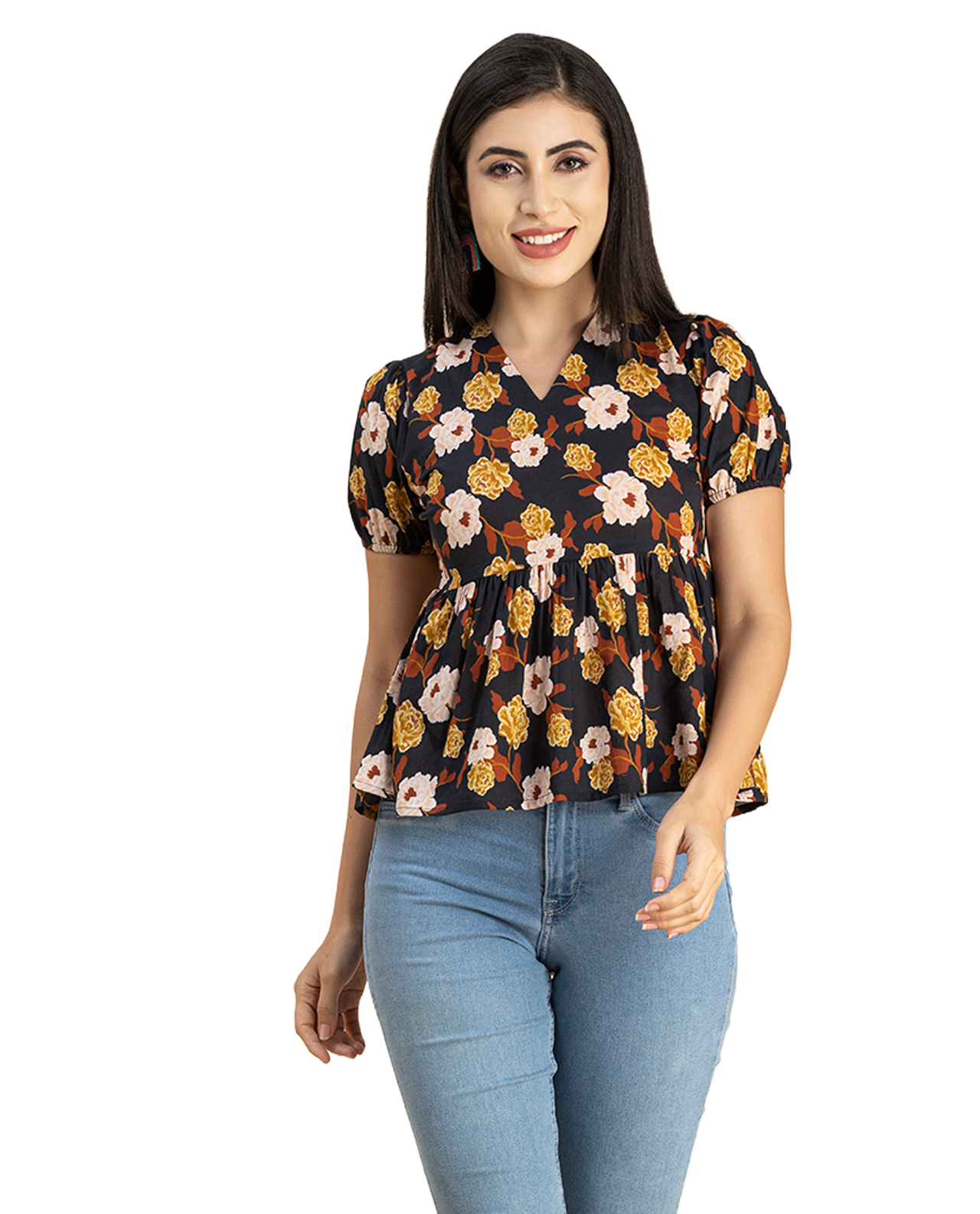 Short Puff Peplum Crop Top