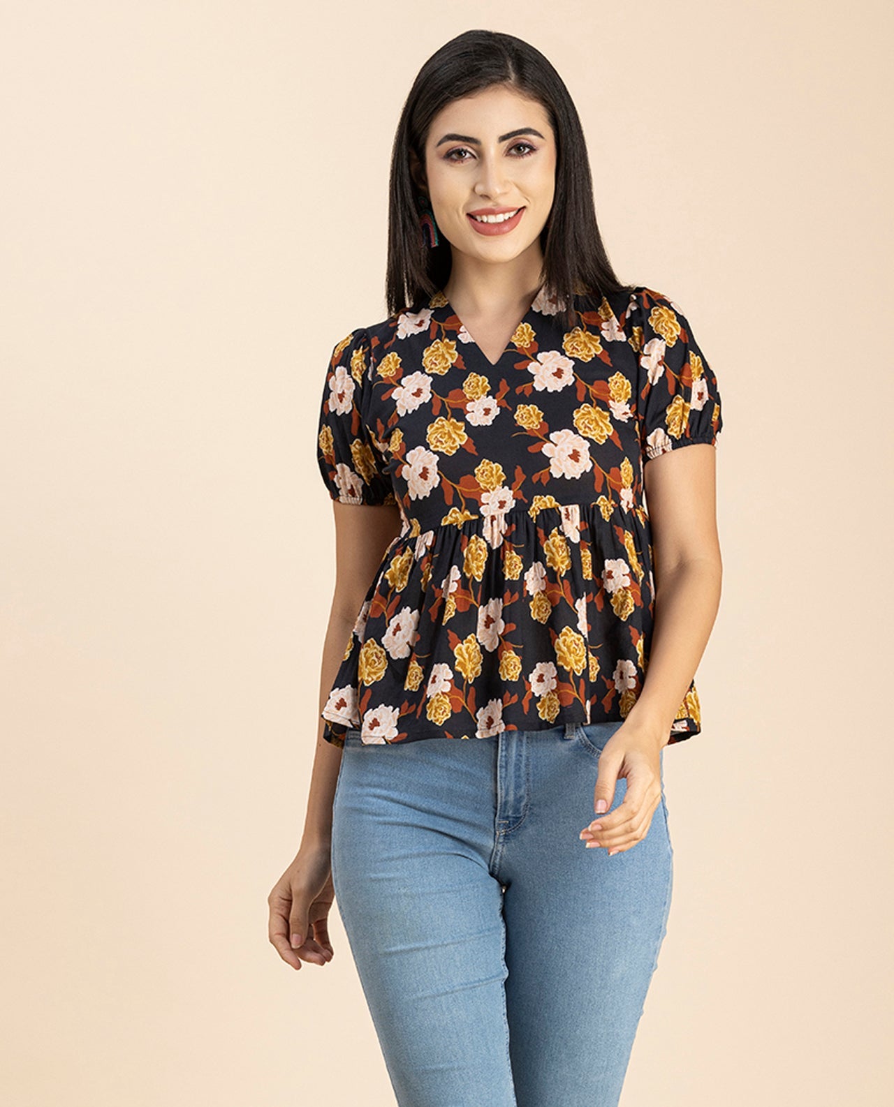 Short Puff Peplum Crop Top