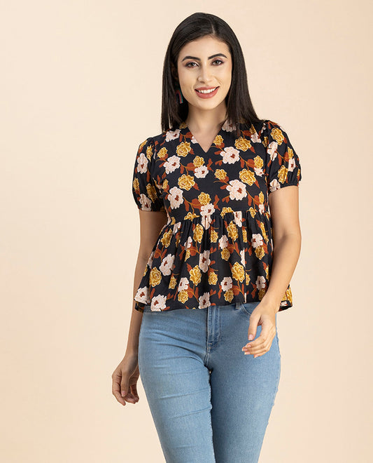 Short Puff Peplum Crop Top