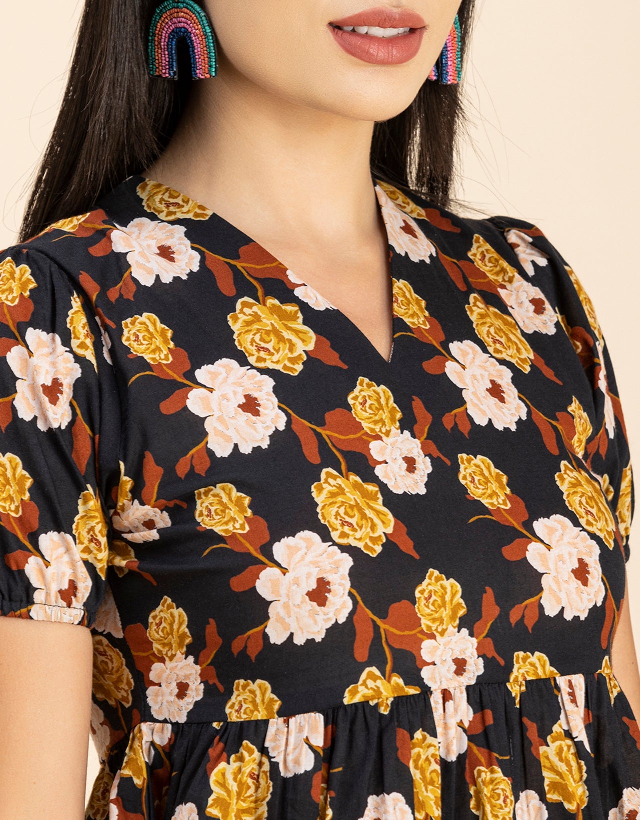Short Puff Peplum Crop Top