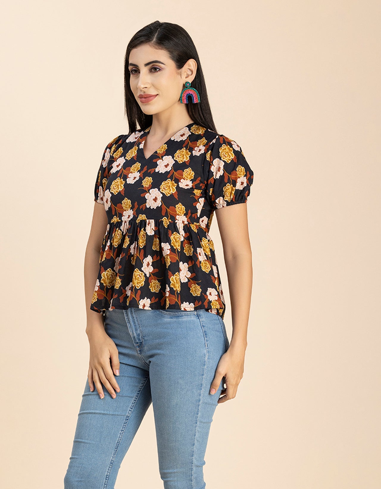 Short Puff Peplum Crop Top