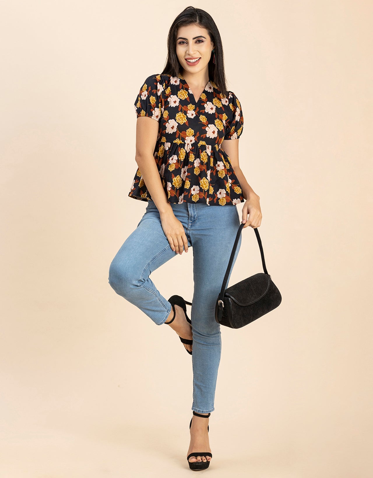 Short Puff Peplum Crop Top