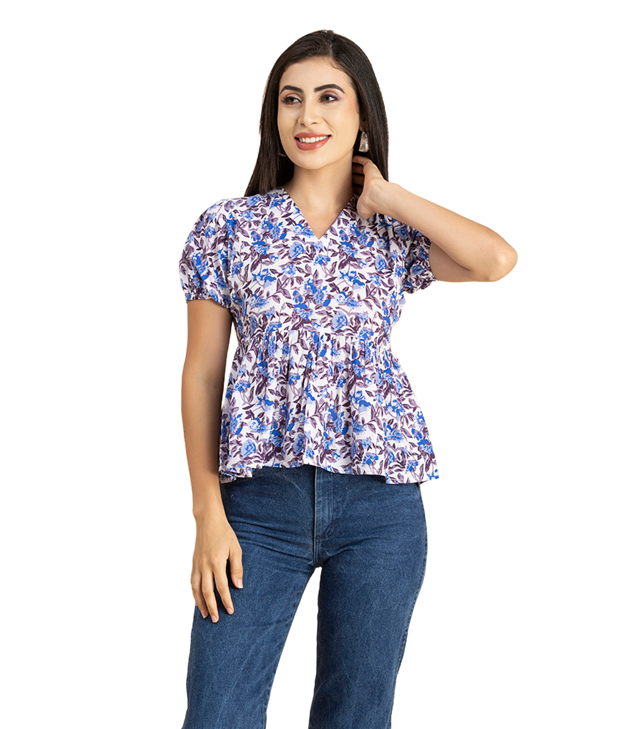 Short Puff Peplum Crop Top
