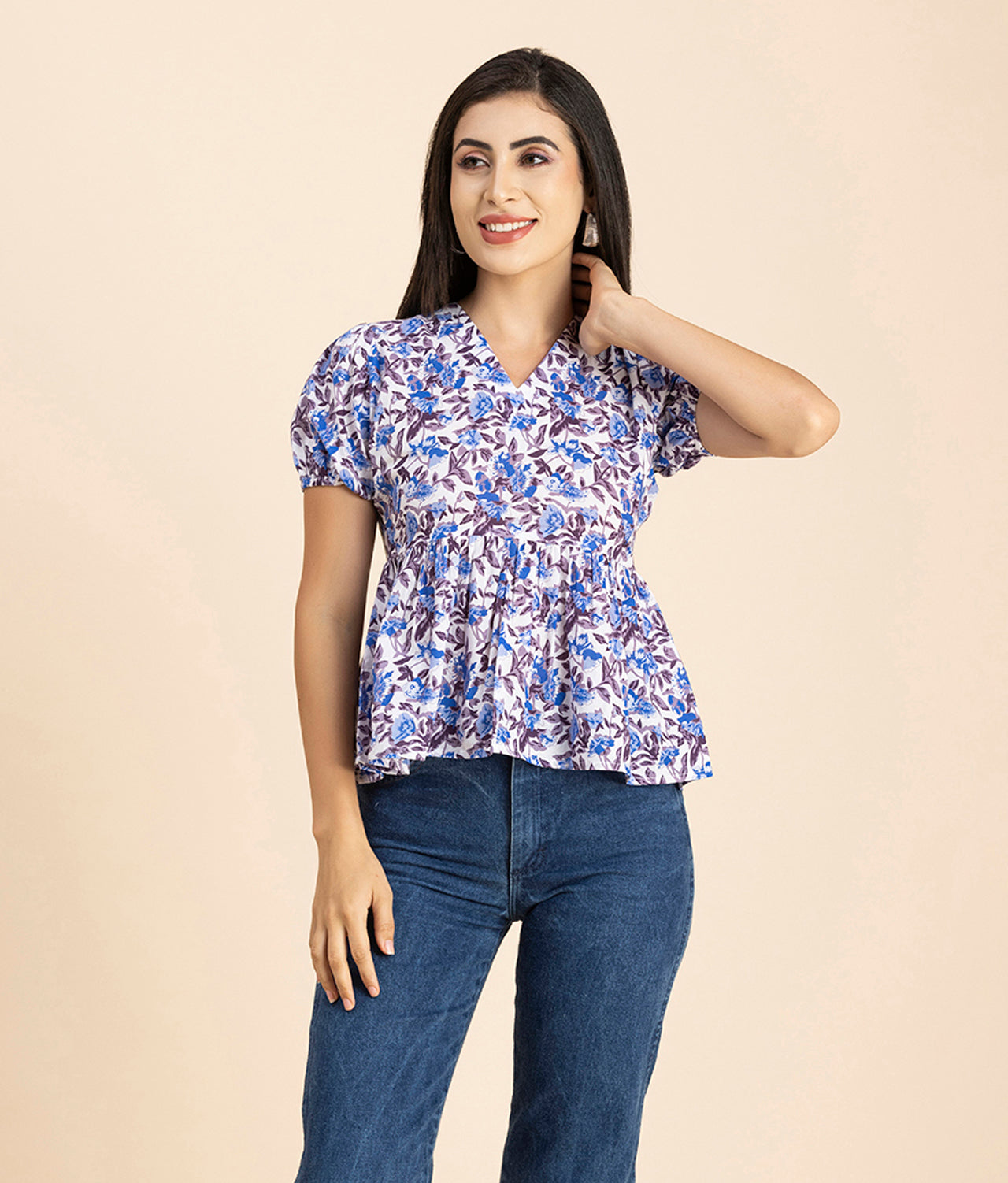 Short Puff Peplum Crop Top