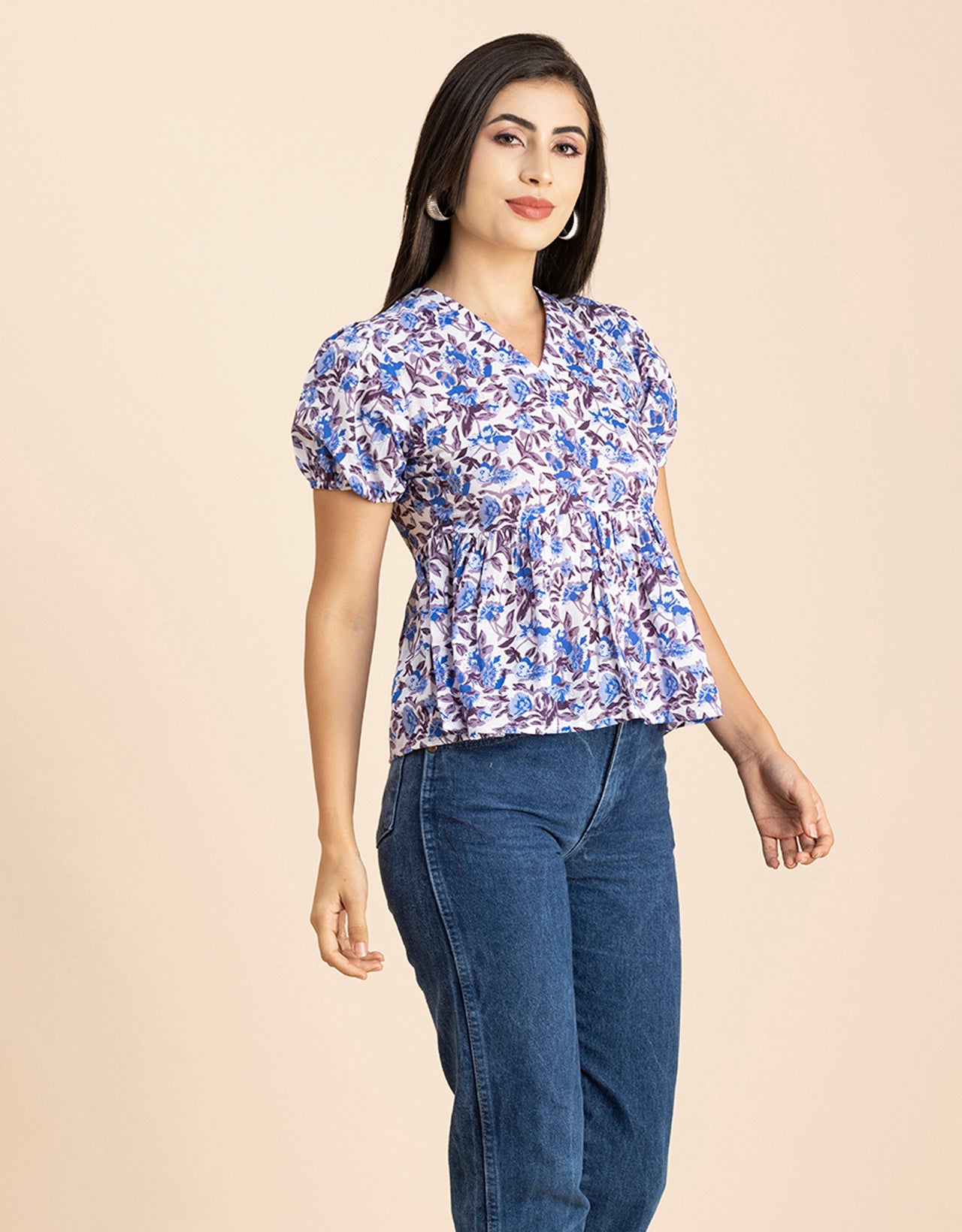 Short Puff Peplum Crop Top