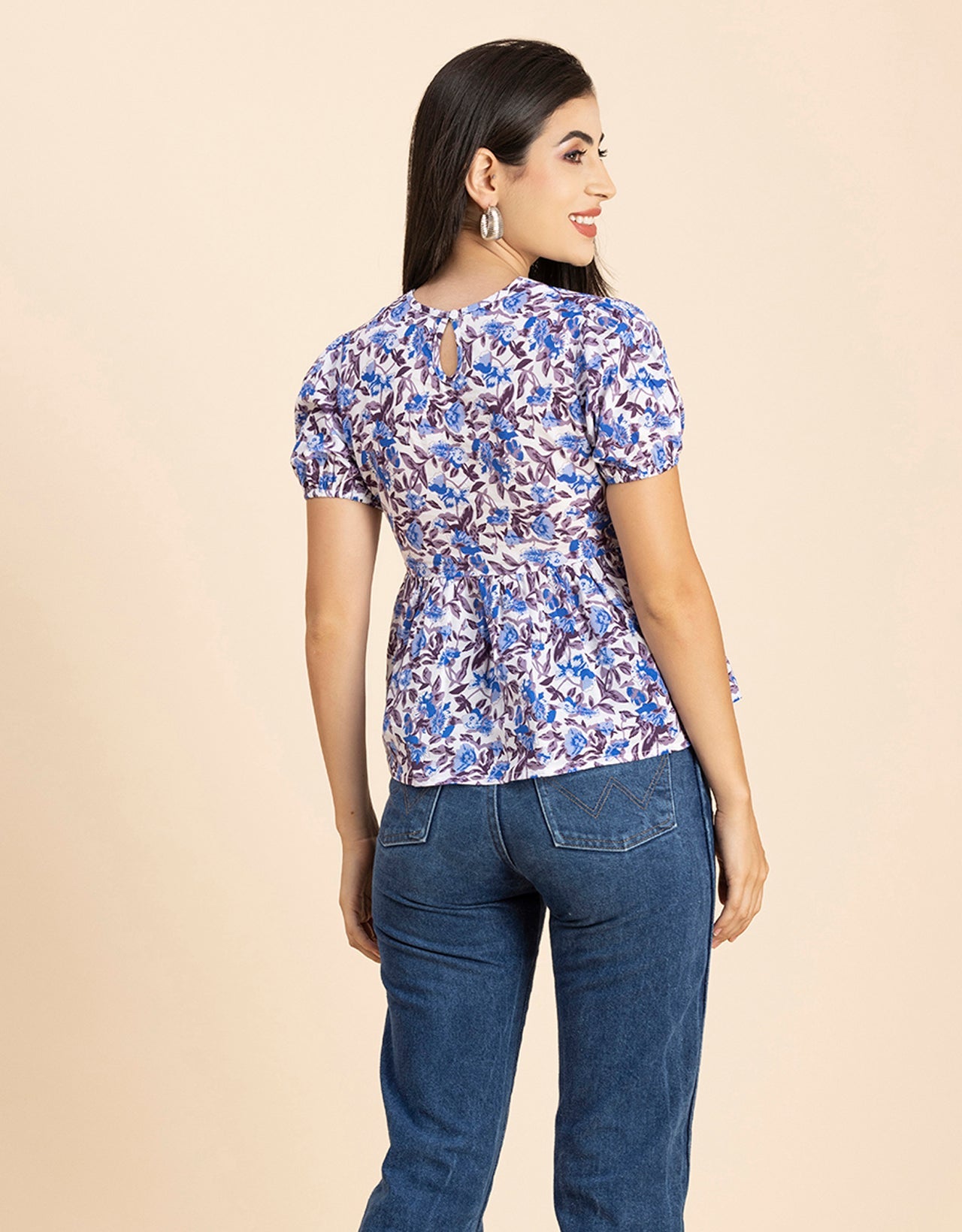 Short Puff Peplum Crop Top