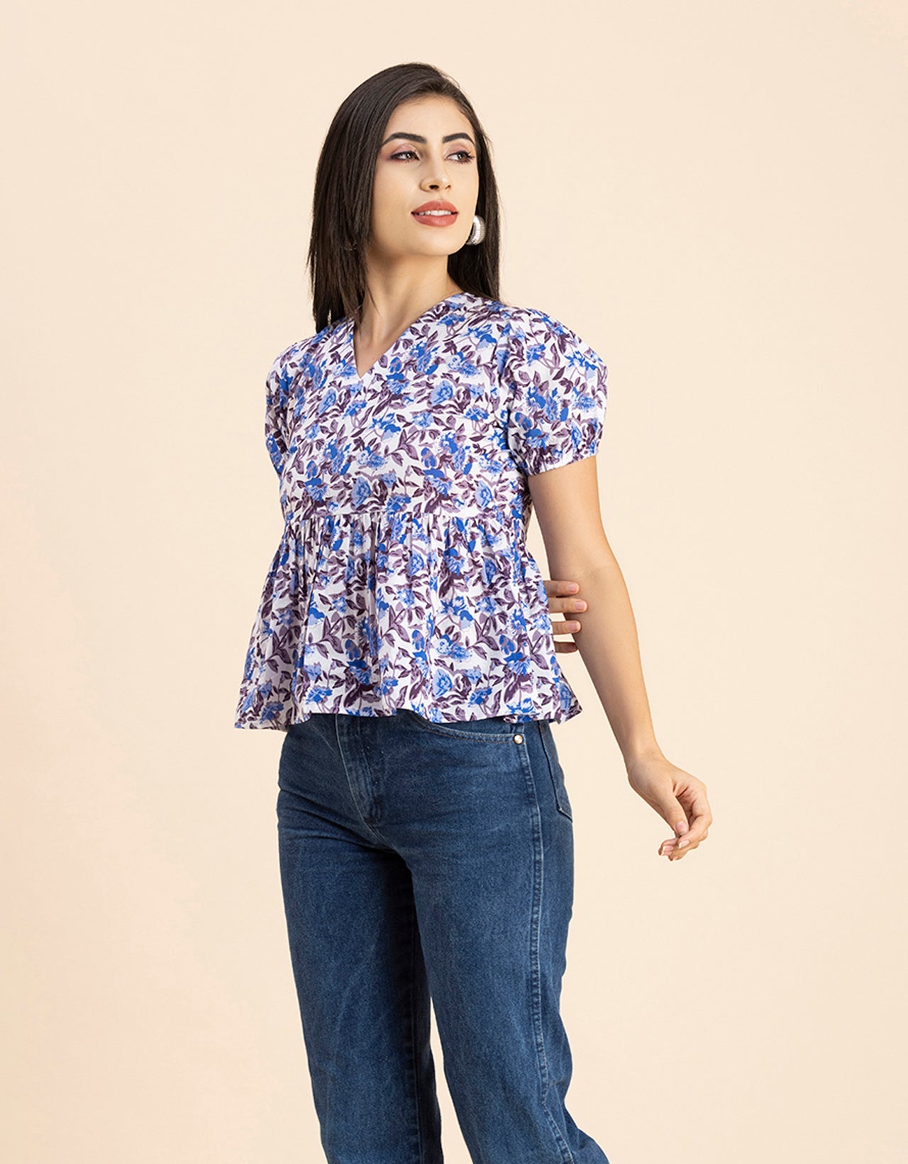 Short Puff Peplum Crop Top