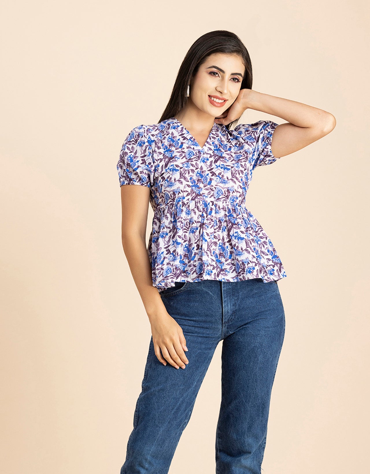 Short Puff Peplum Crop Top