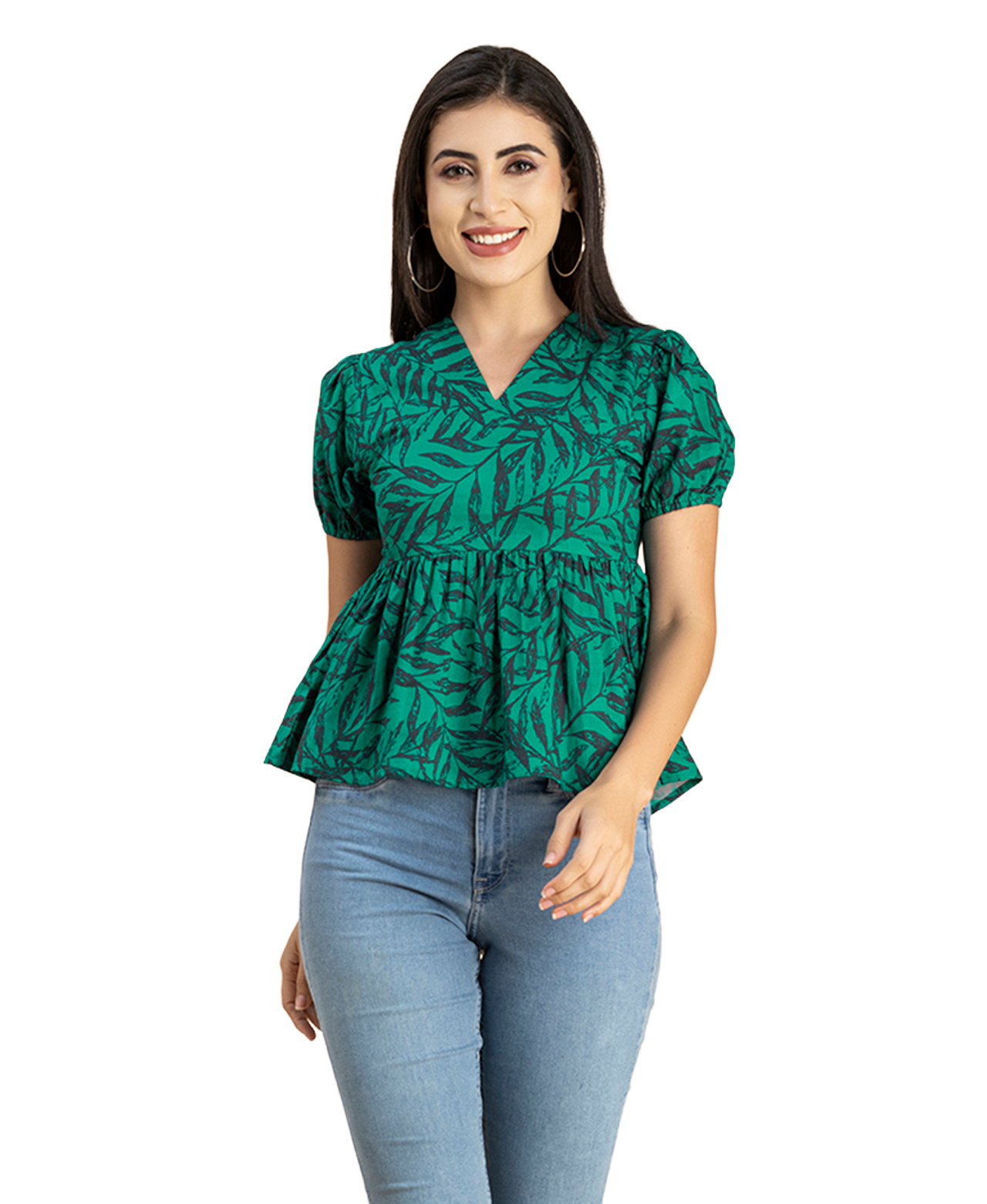 Short Puff Peplum Crop Top