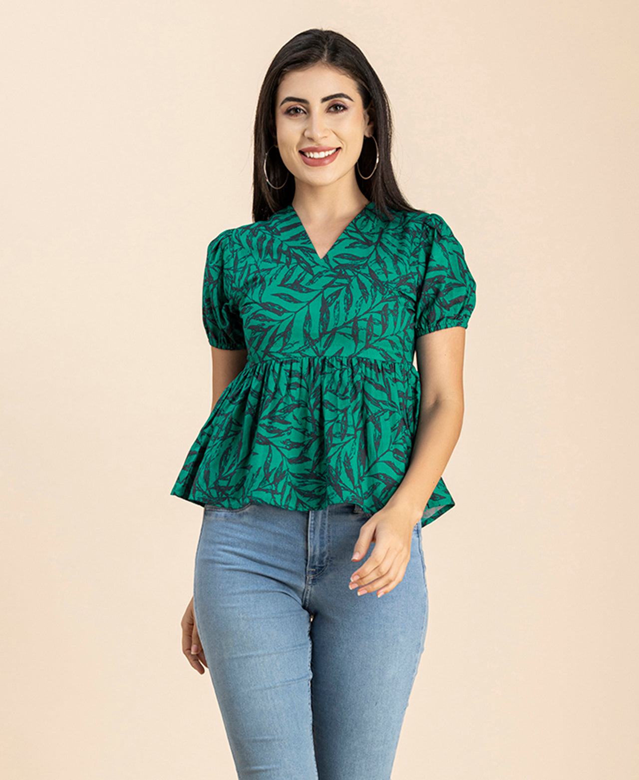 Short Puff Peplum Crop Top