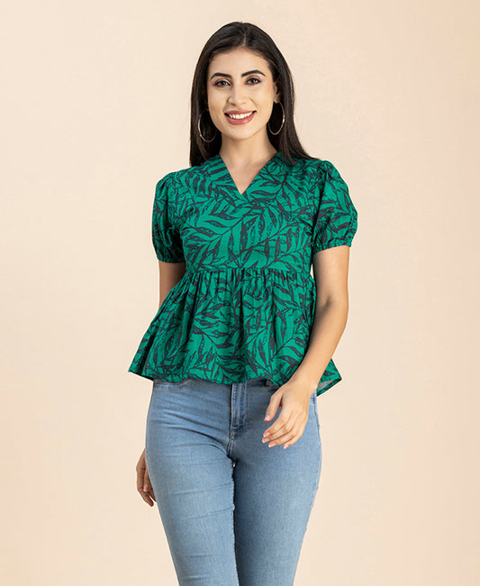 Short Puff Peplum Crop Top