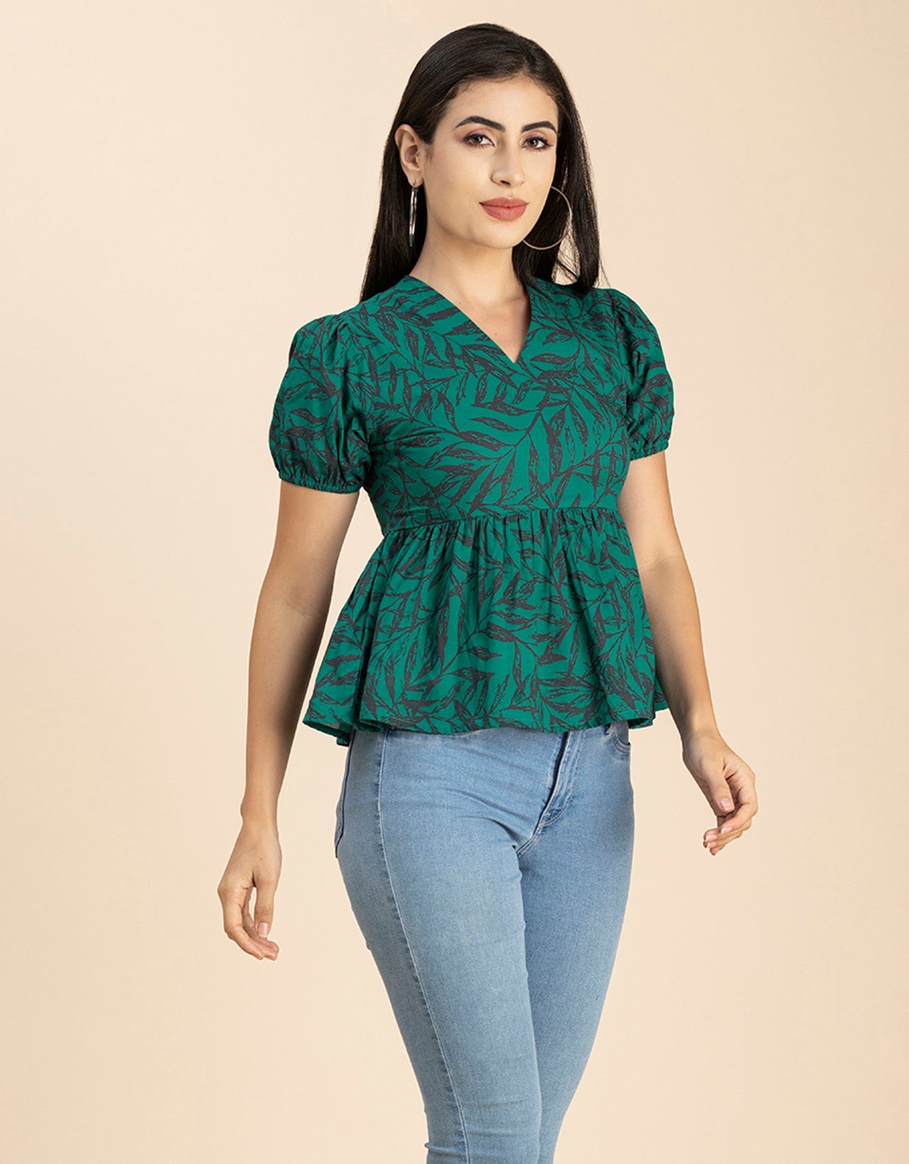 Short Puff Peplum Crop Top