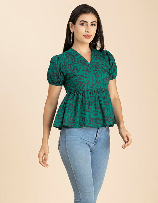 Short Puff Peplum Crop Top