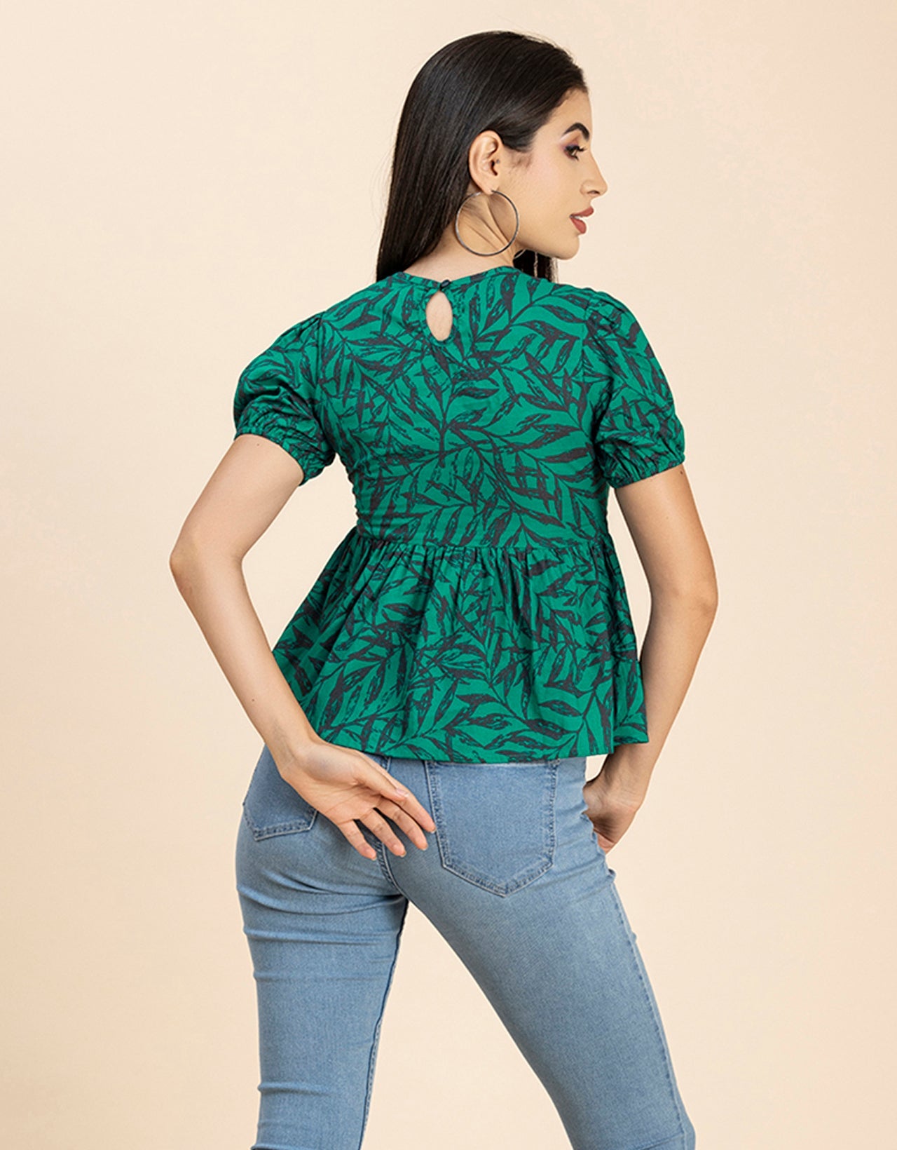 Short Puff Peplum Crop Top