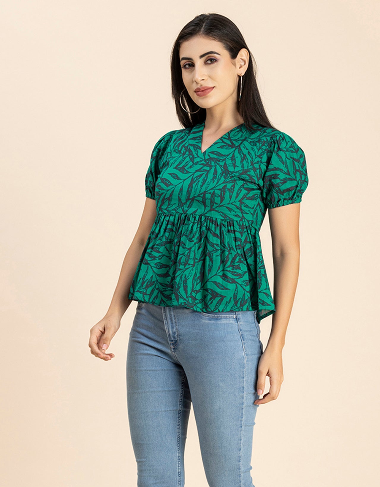 Short Puff Peplum Crop Top