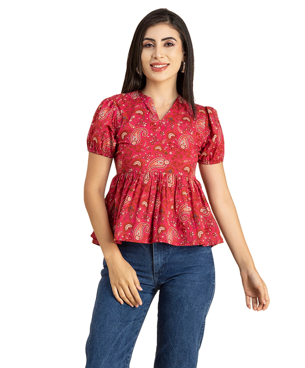 Short Puff Peplum Crop Top