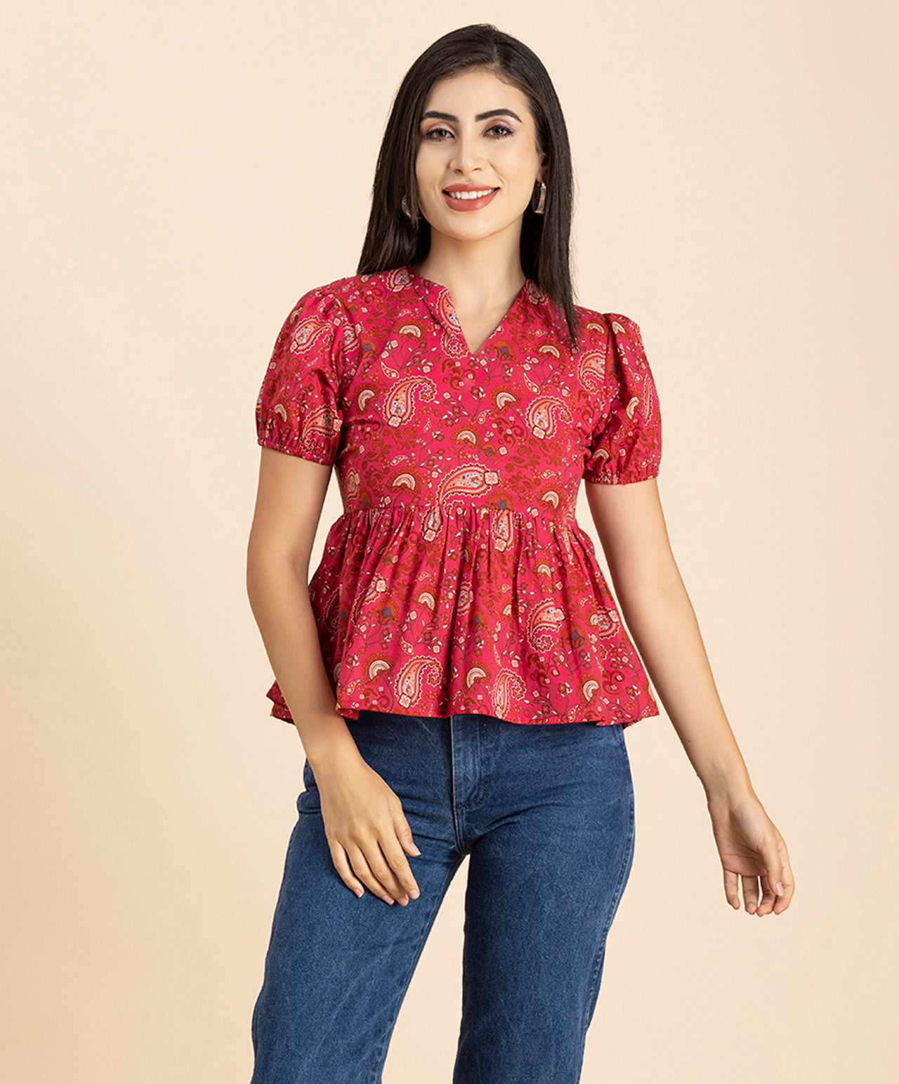 Short Puff Peplum Crop Top