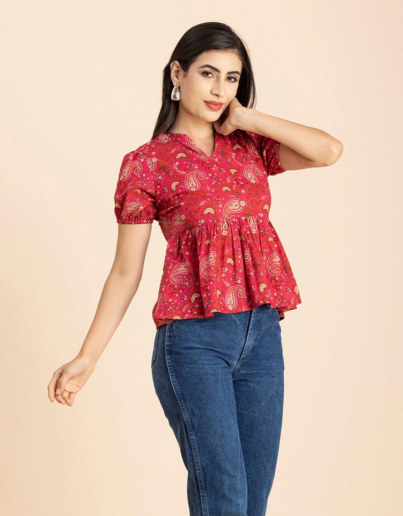 Short Puff Peplum Crop Top