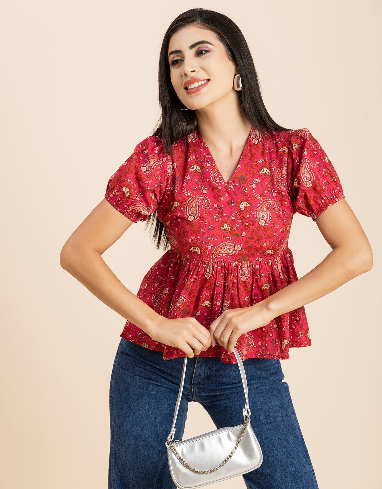 Short Puff Peplum Crop Top