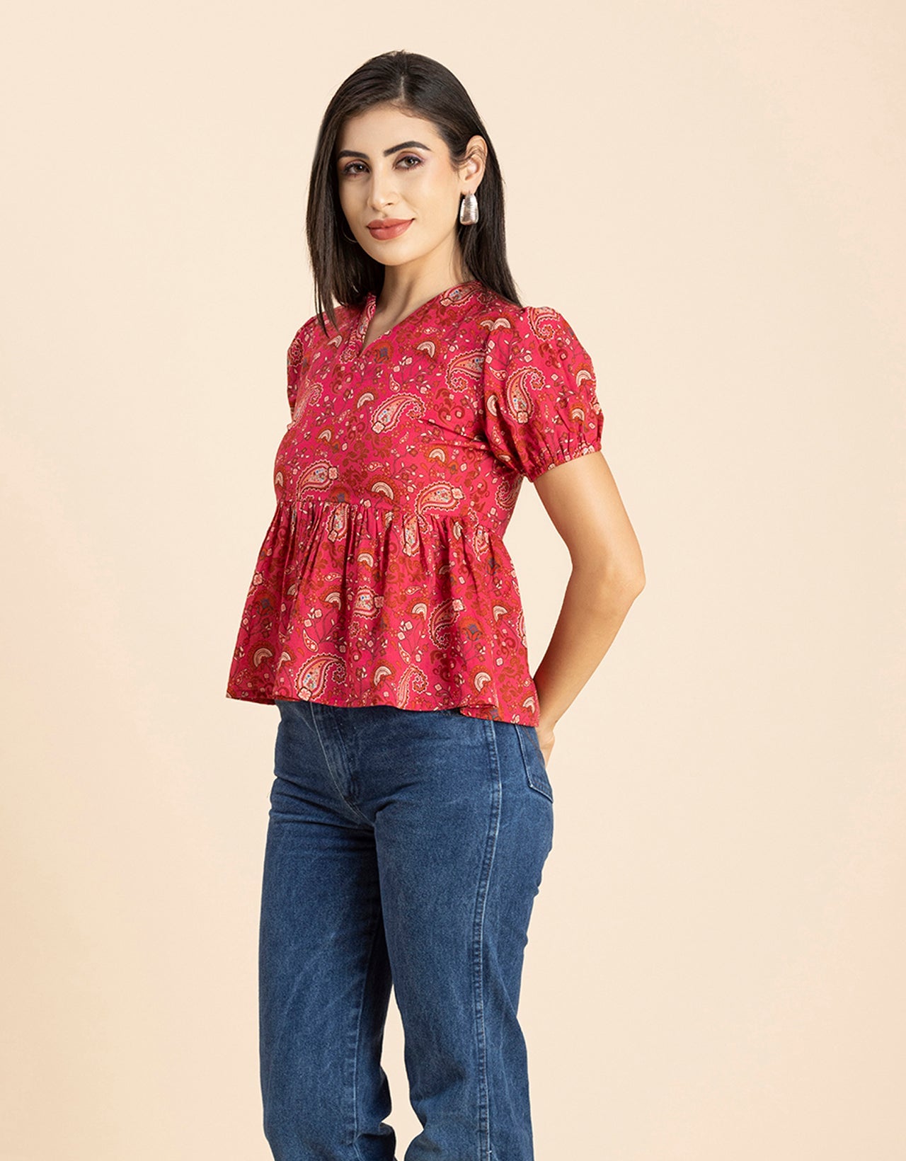 Short Puff Peplum Crop Top