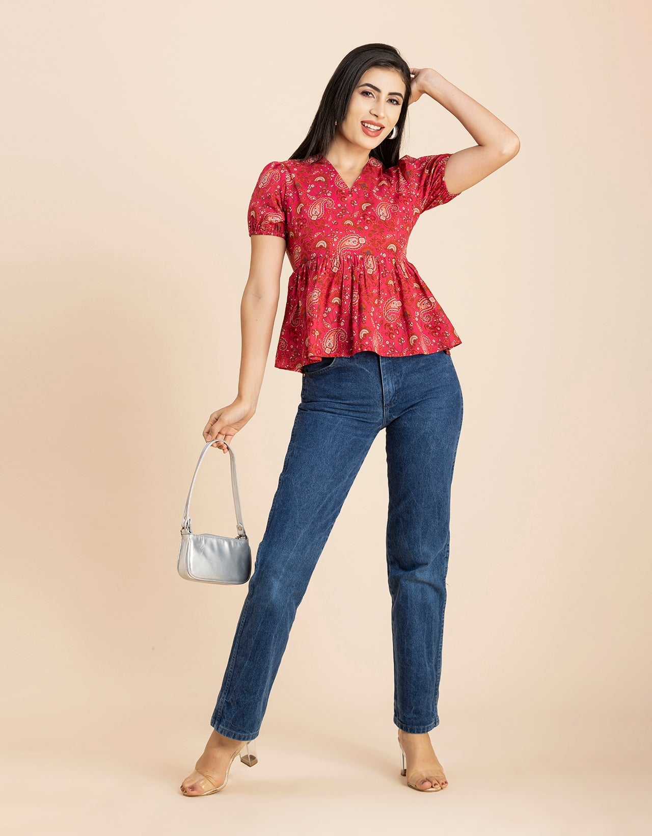 Short Puff Peplum Crop Top
