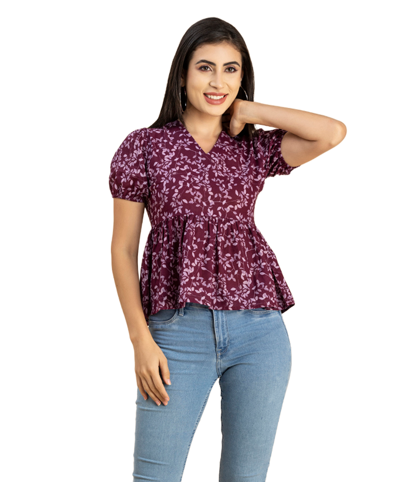 Short Puff Peplum Crop Top