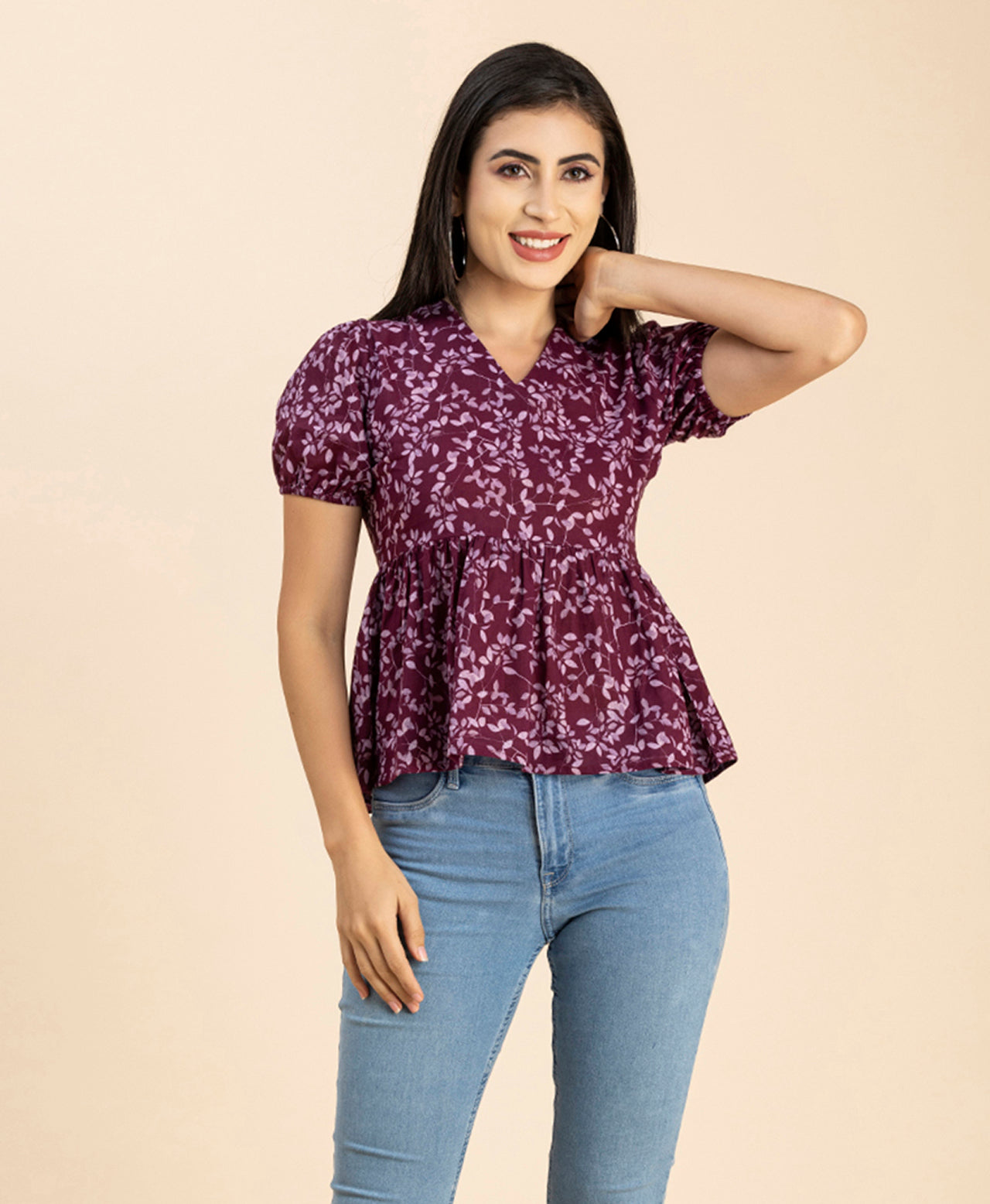 Short Puff Peplum Crop Top