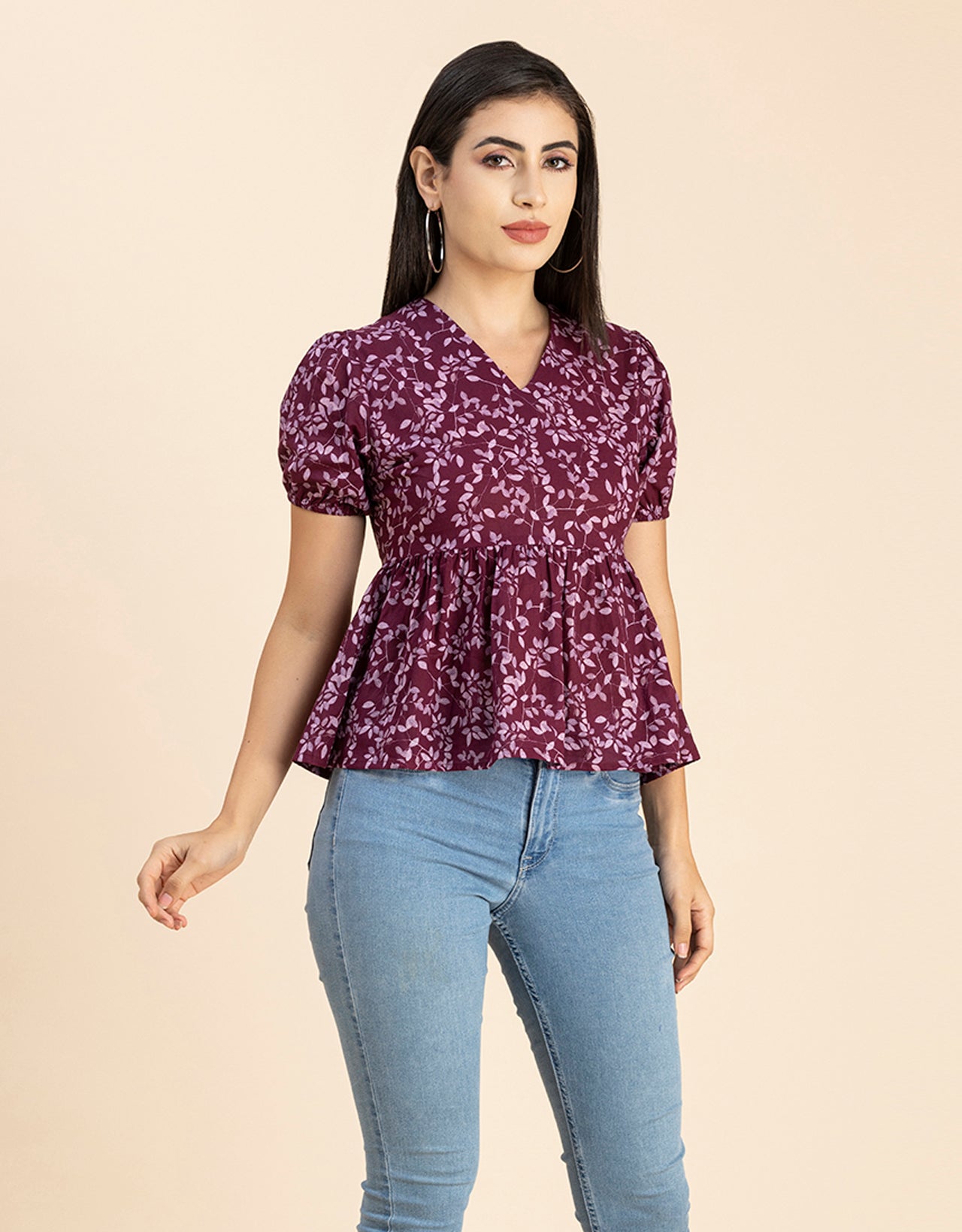 Short Puff Peplum Crop Top