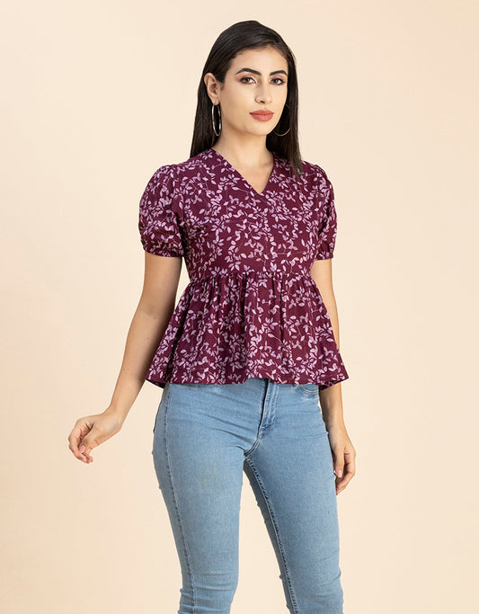 Short Puff Peplum Crop Top