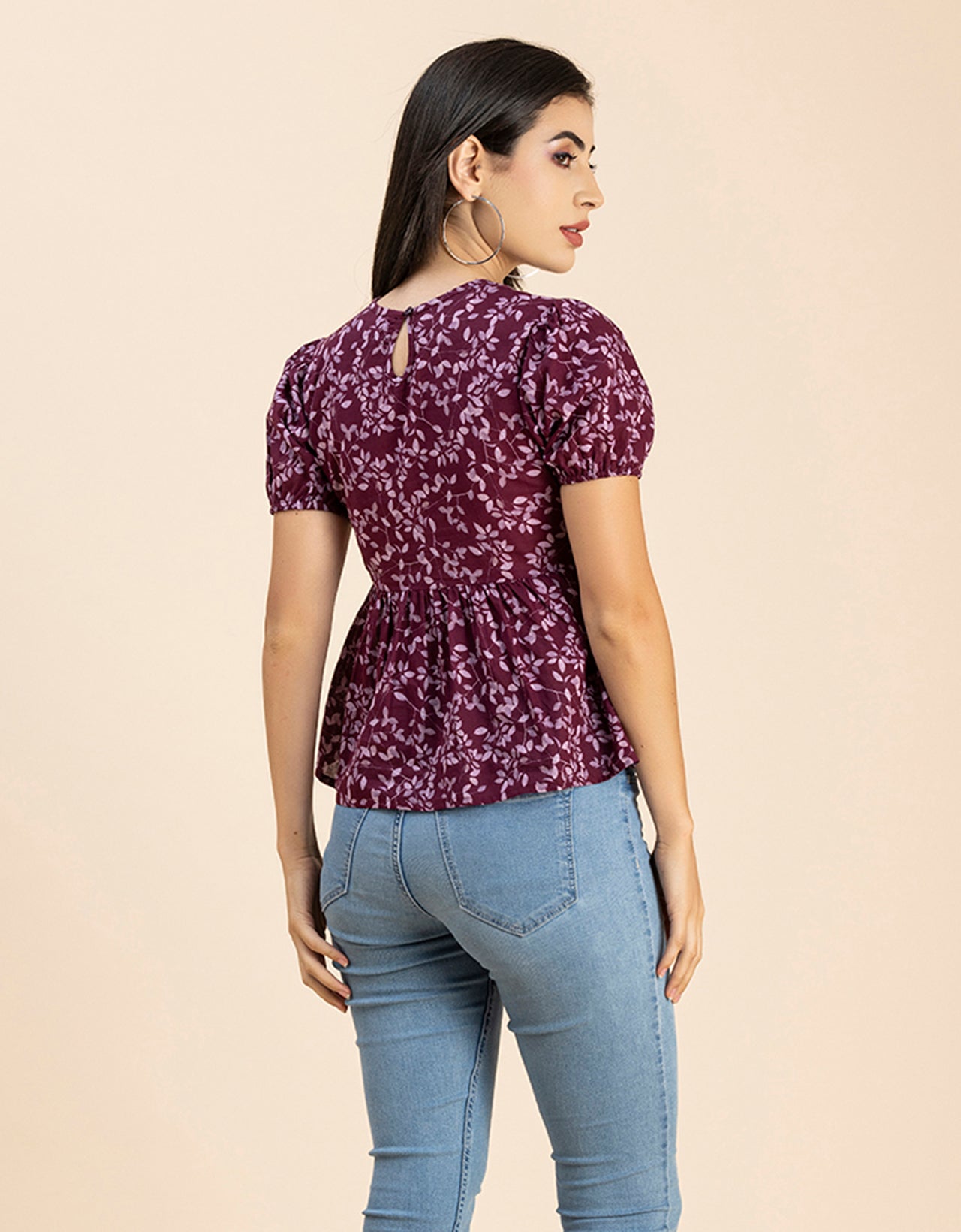 Short Puff Peplum Crop Top