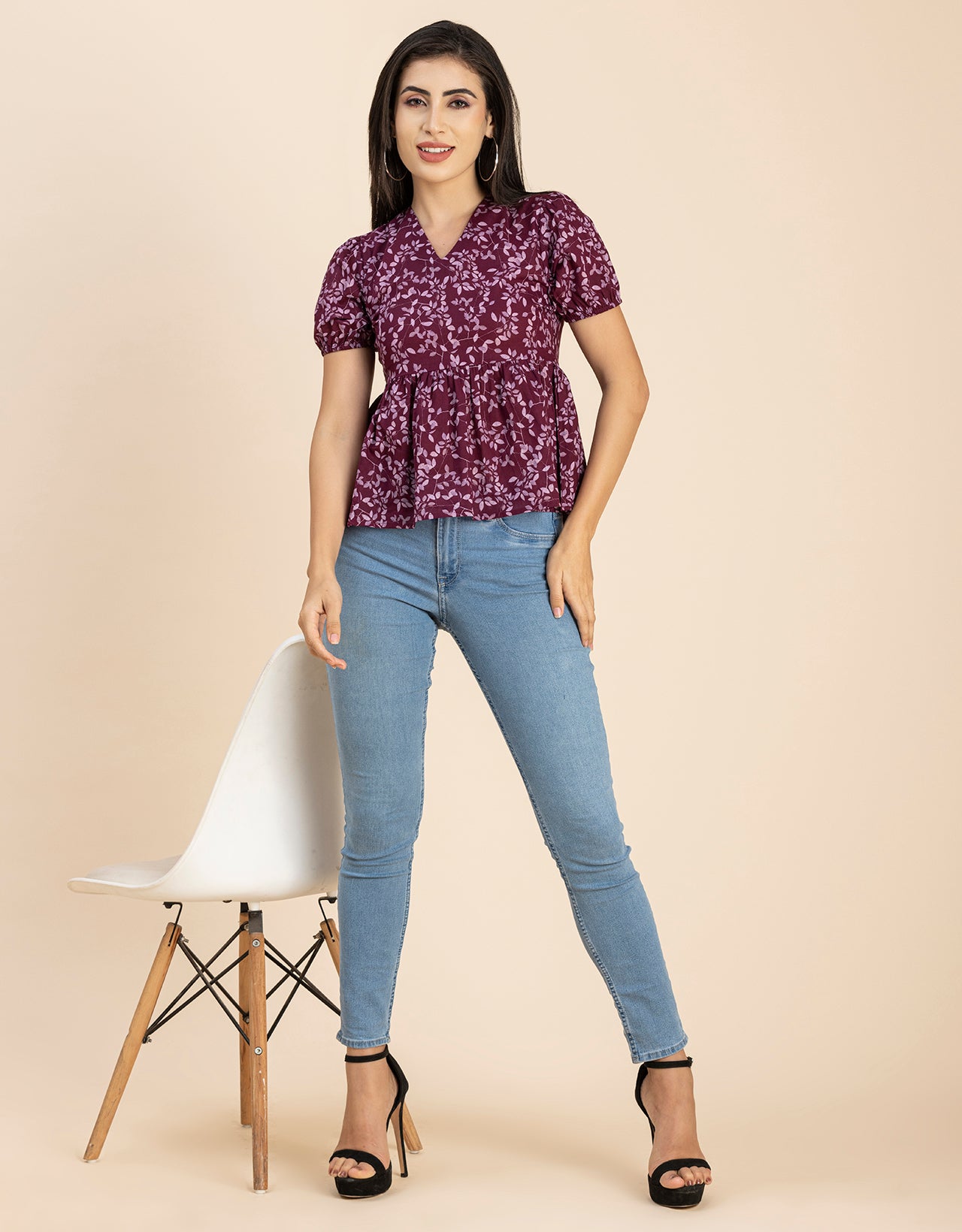 Short Puff Peplum Crop Top