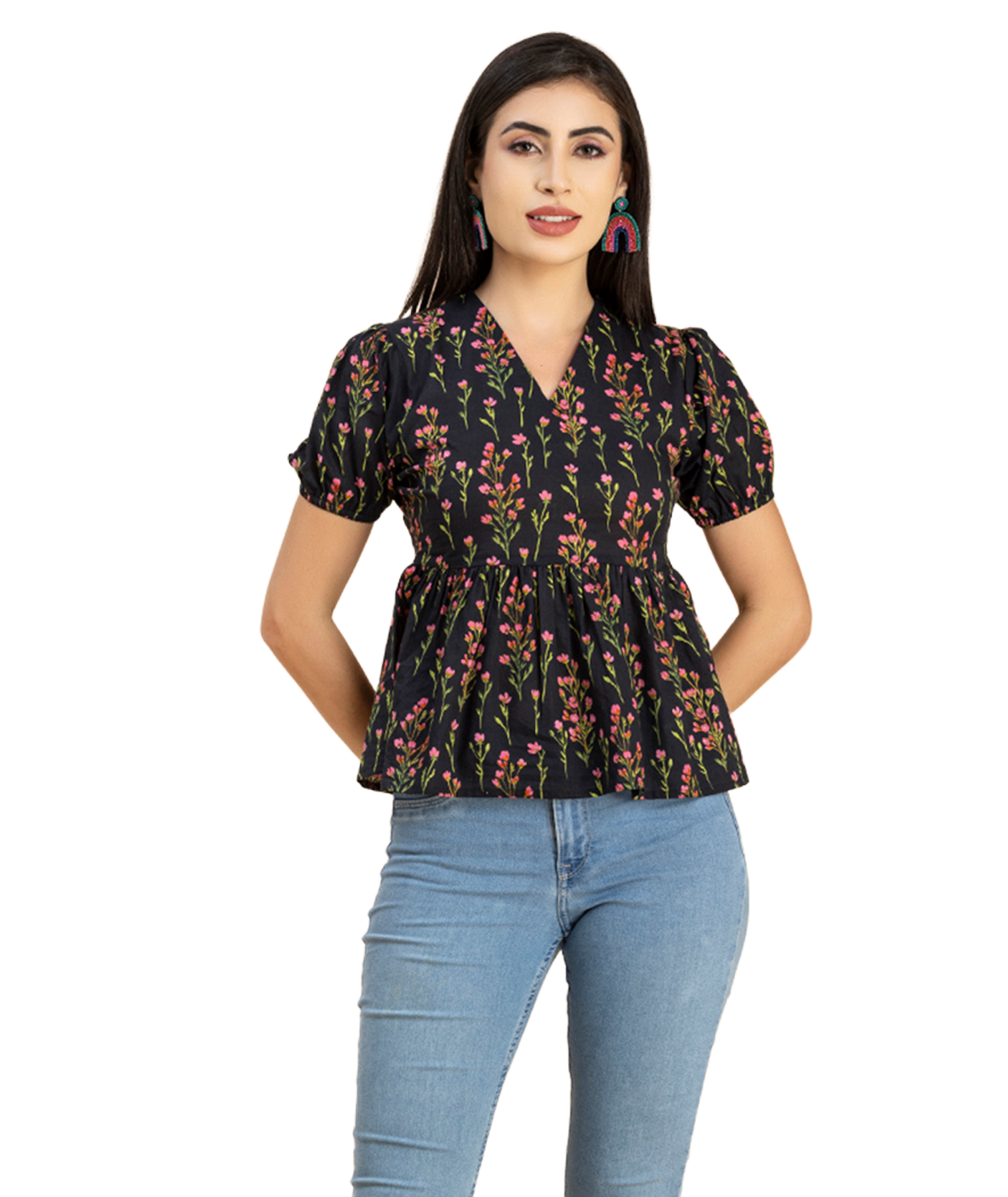 Short Puff Peplum Crop Top