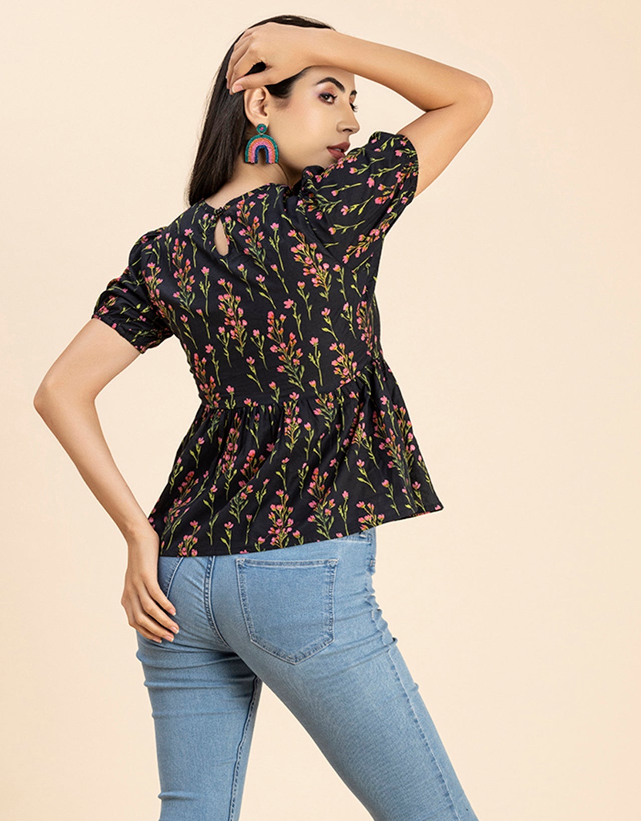 Short Puff Peplum Crop Top