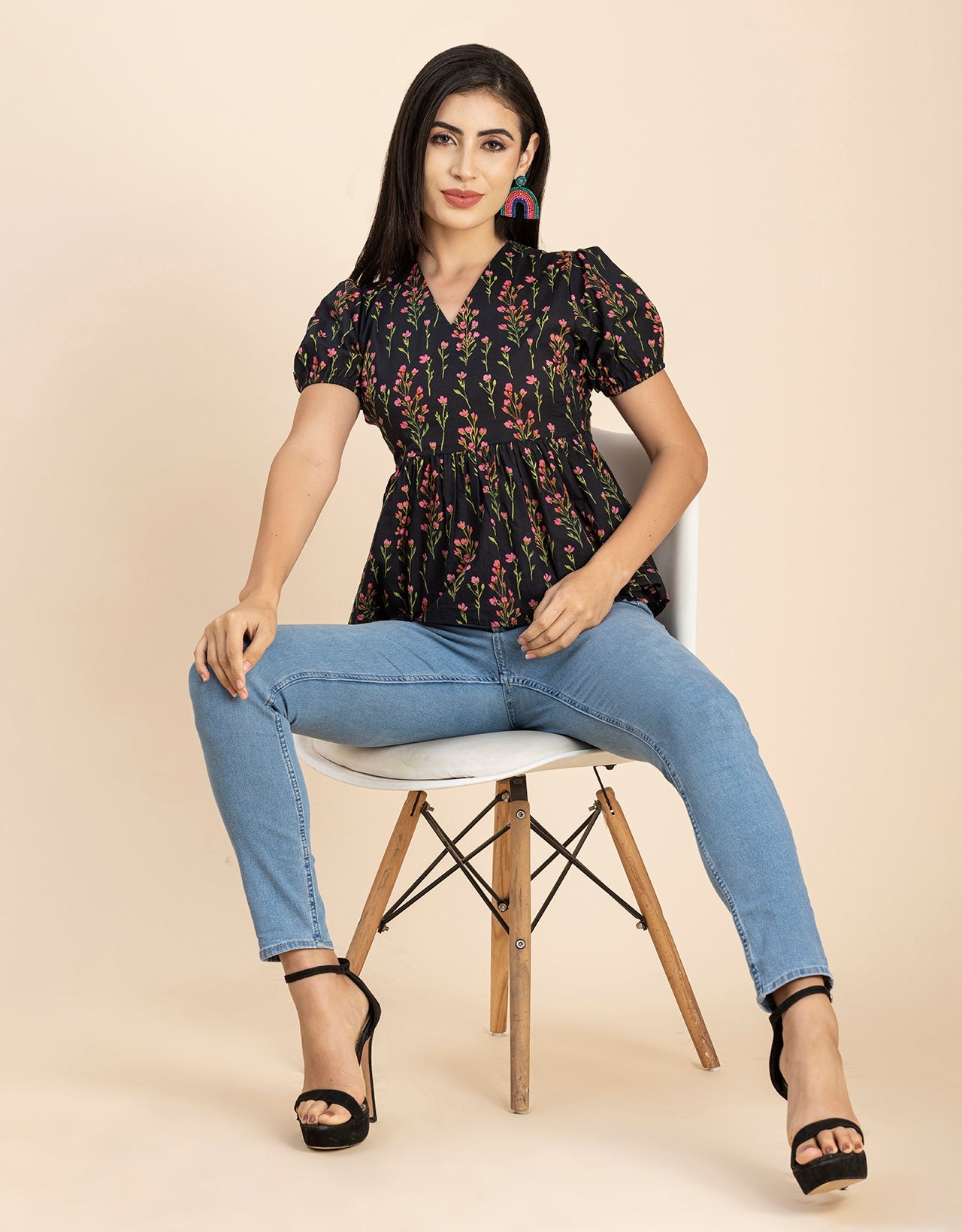 Short Puff Peplum Crop Top