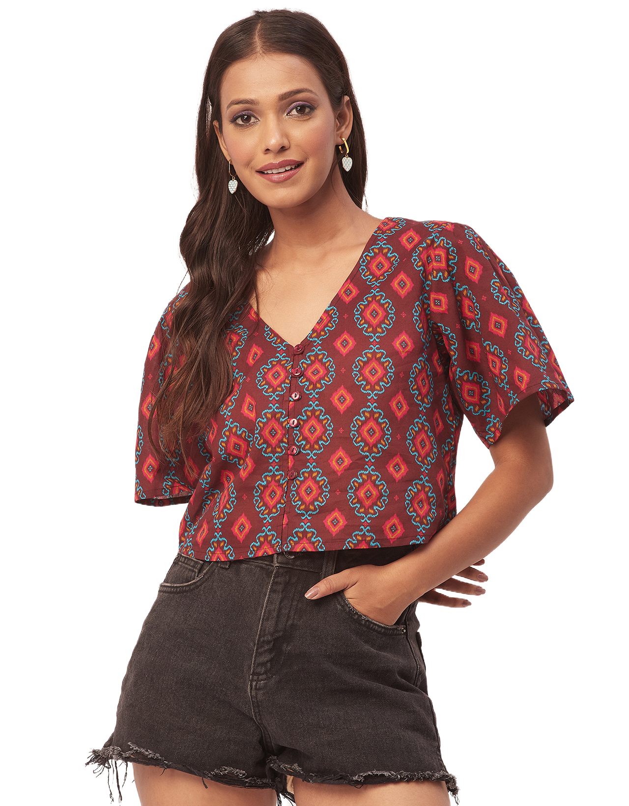 V-Neck Buttoned Summer Top