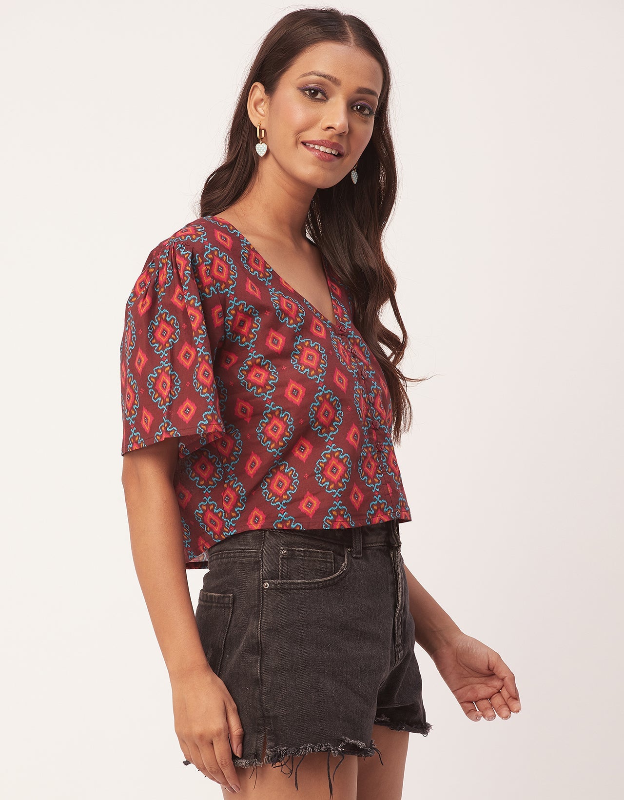 V-Neck Buttoned Summer Top