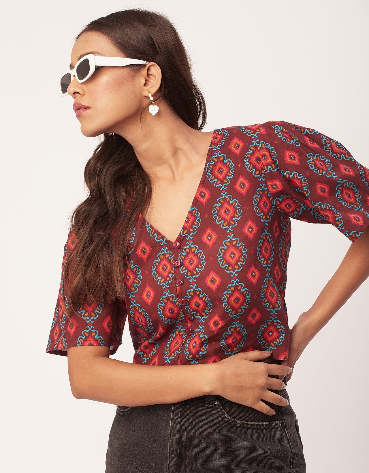 V-Neck Buttoned Summer Top