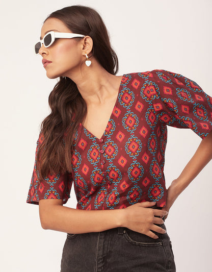 V-Neck Buttoned Summer Top