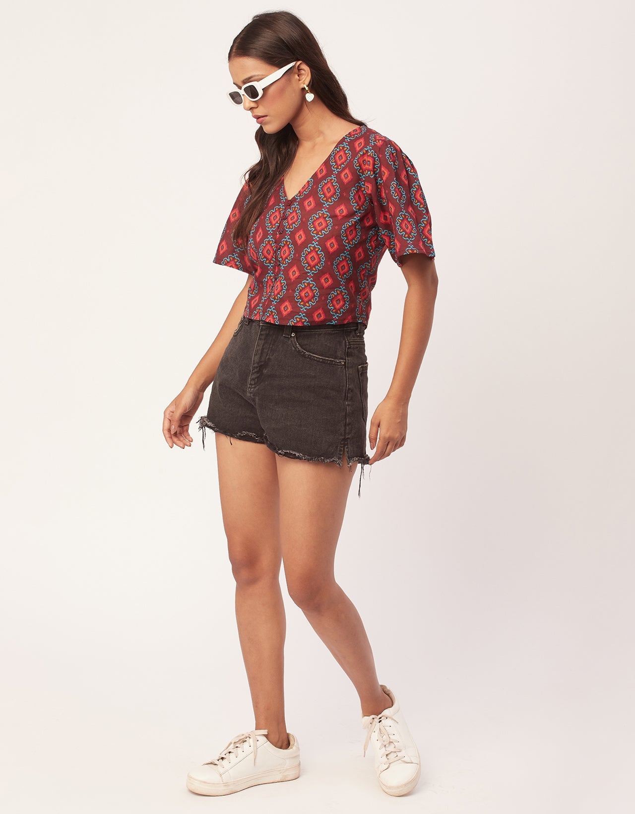 V-Neck Buttoned Summer Top
