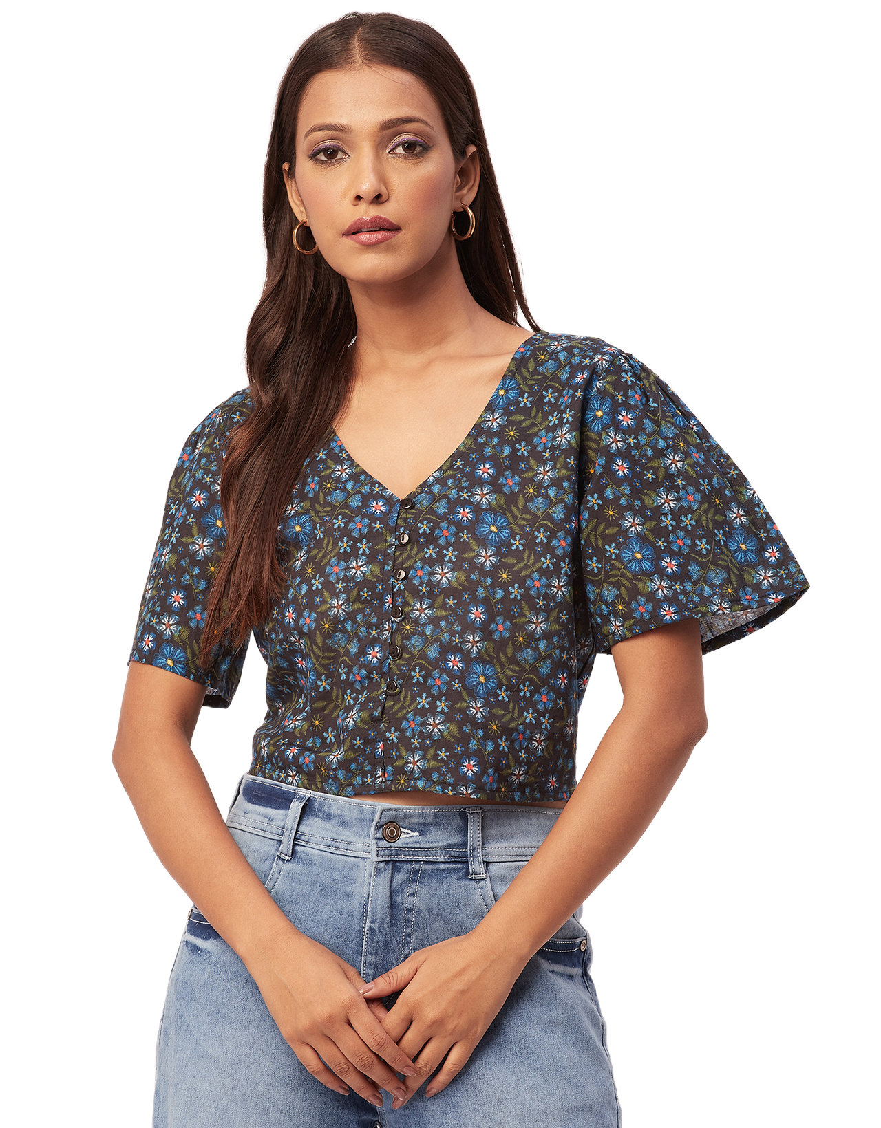 V-Neck Buttoned Summer Top