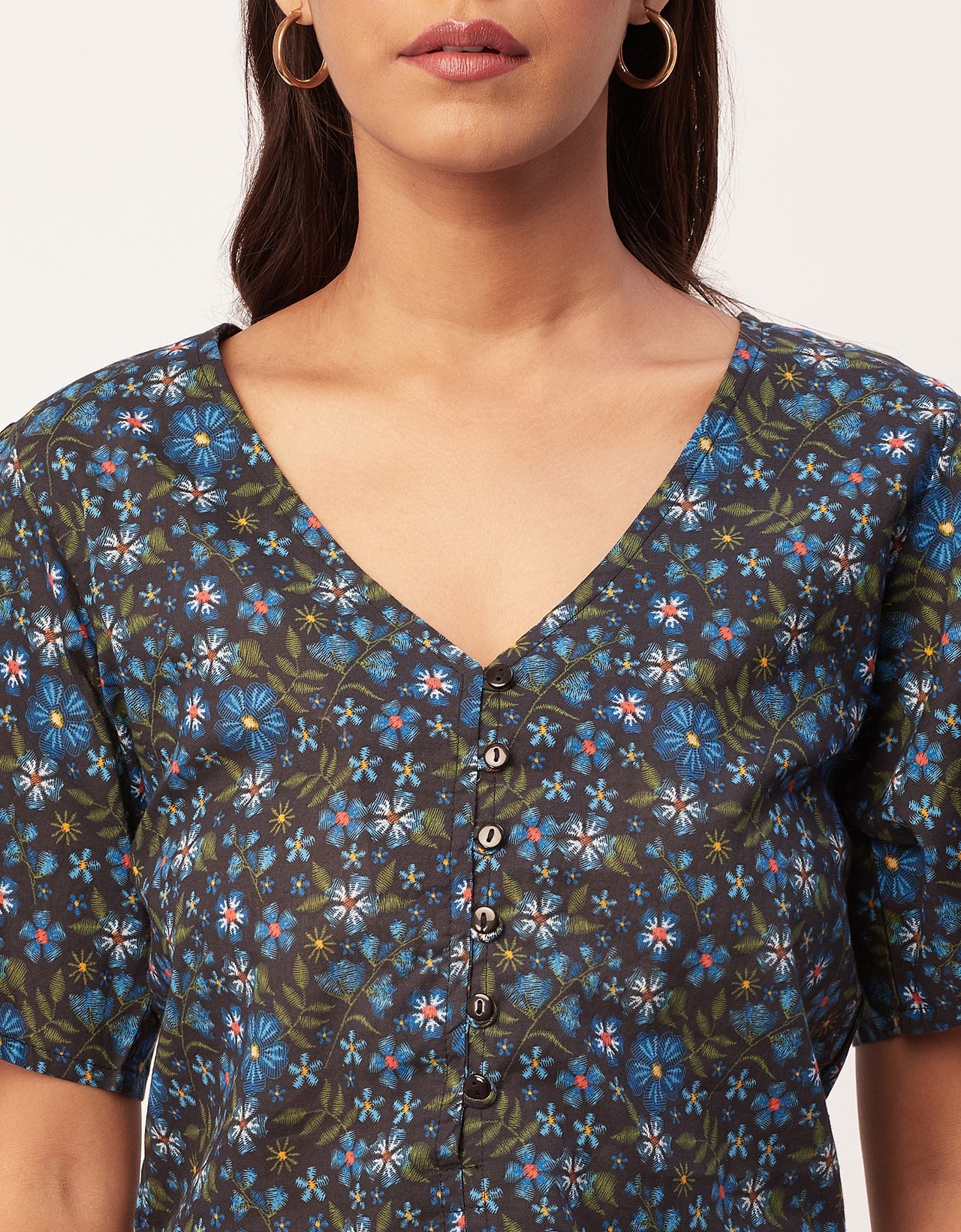 V-Neck Buttoned Summer Top