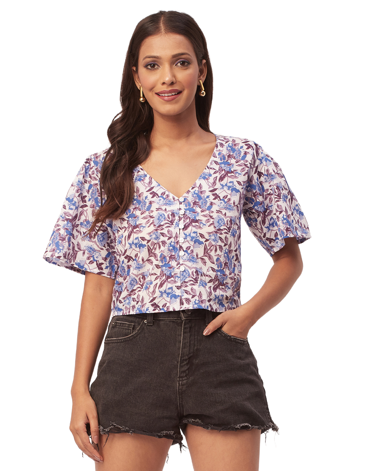 V-Neck Buttoned Summer Top
