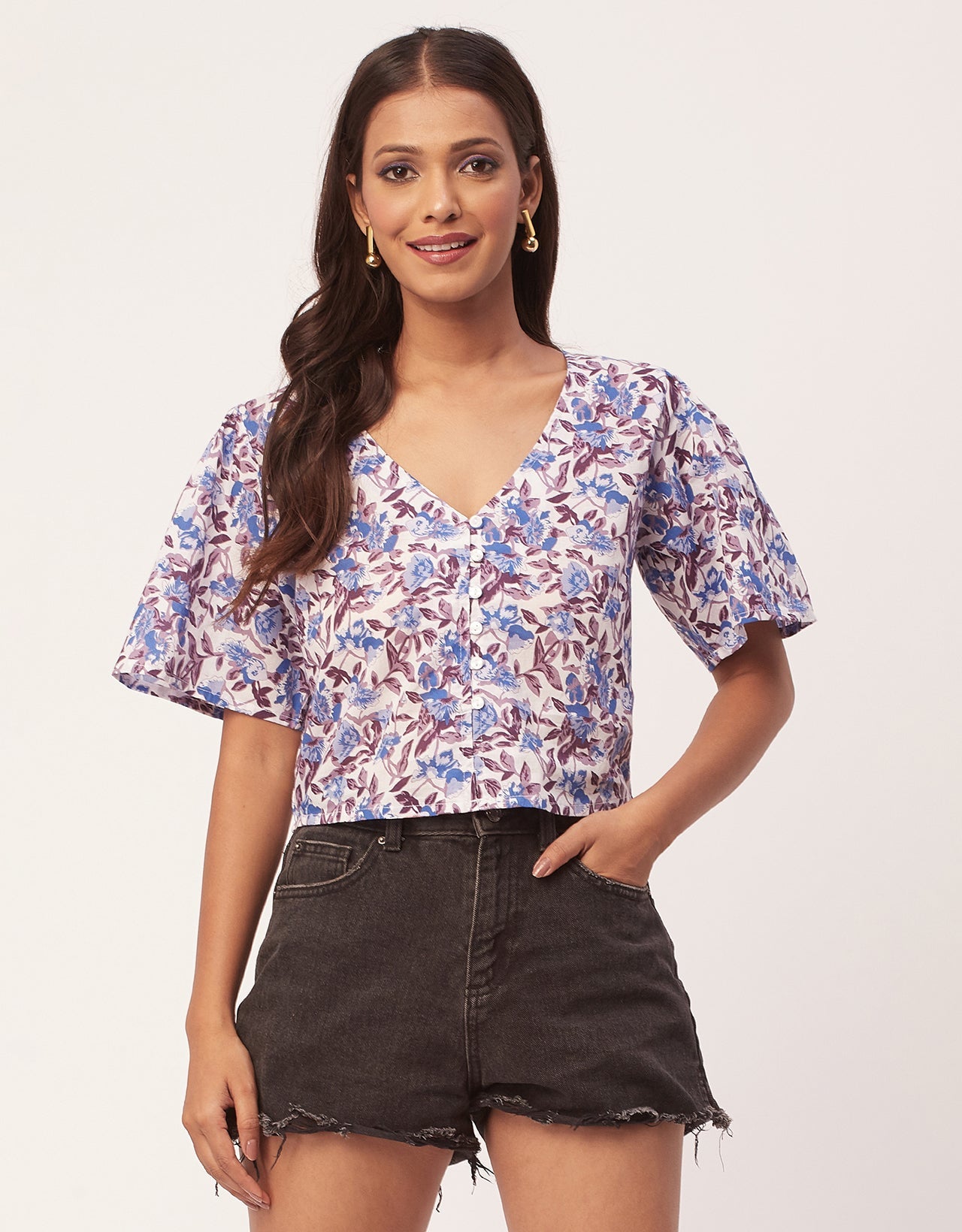 V-Neck Buttoned Summer Top