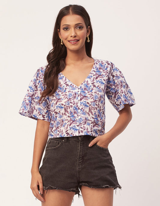 V-Neck Buttoned Summer Top