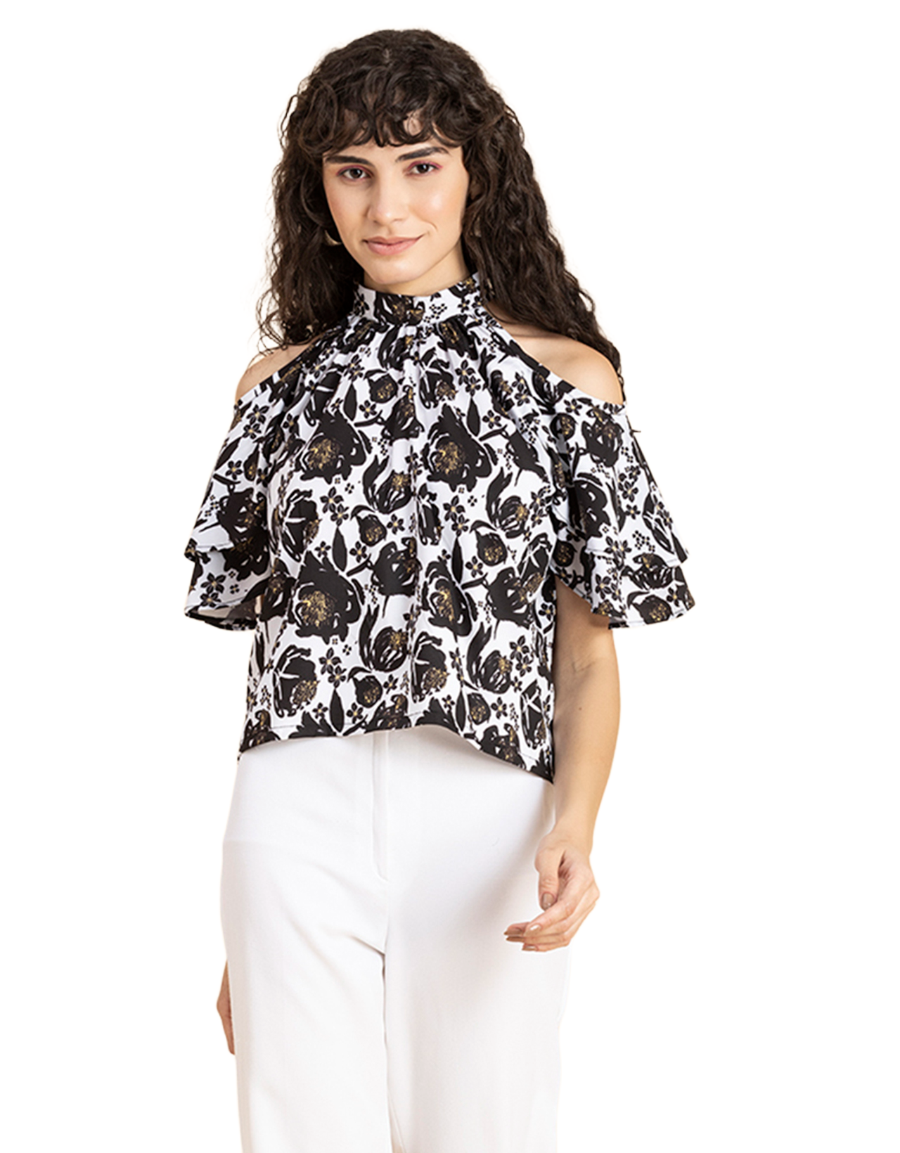 Cold Shoulder Ruffled Top