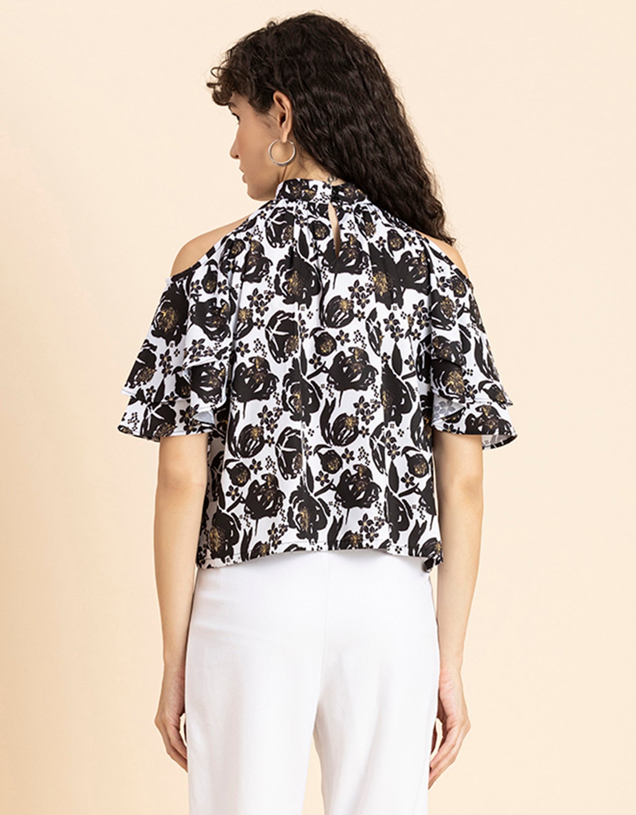 Cold Shoulder Ruffled Top