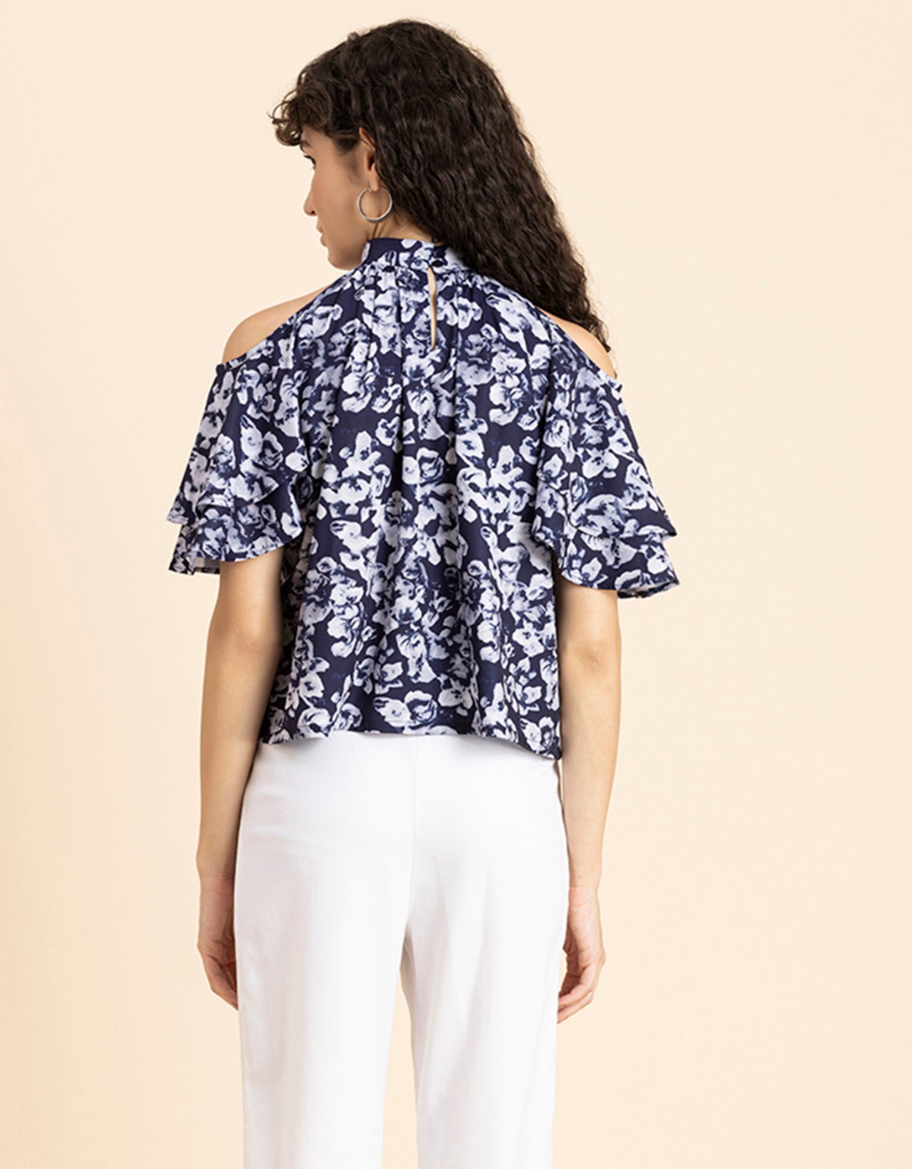 Cold Shoulder Ruffled Top