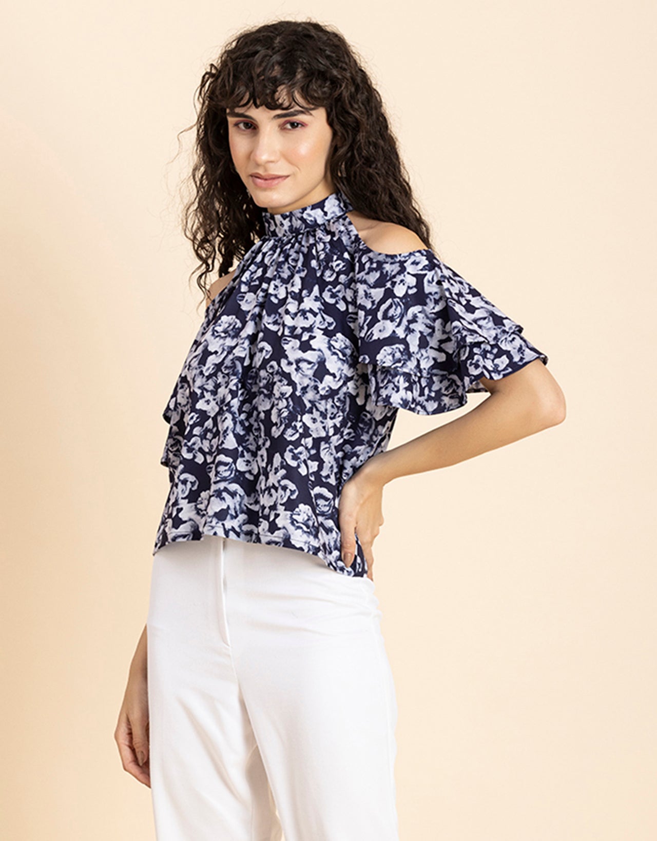 Cold Shoulder Ruffled Top