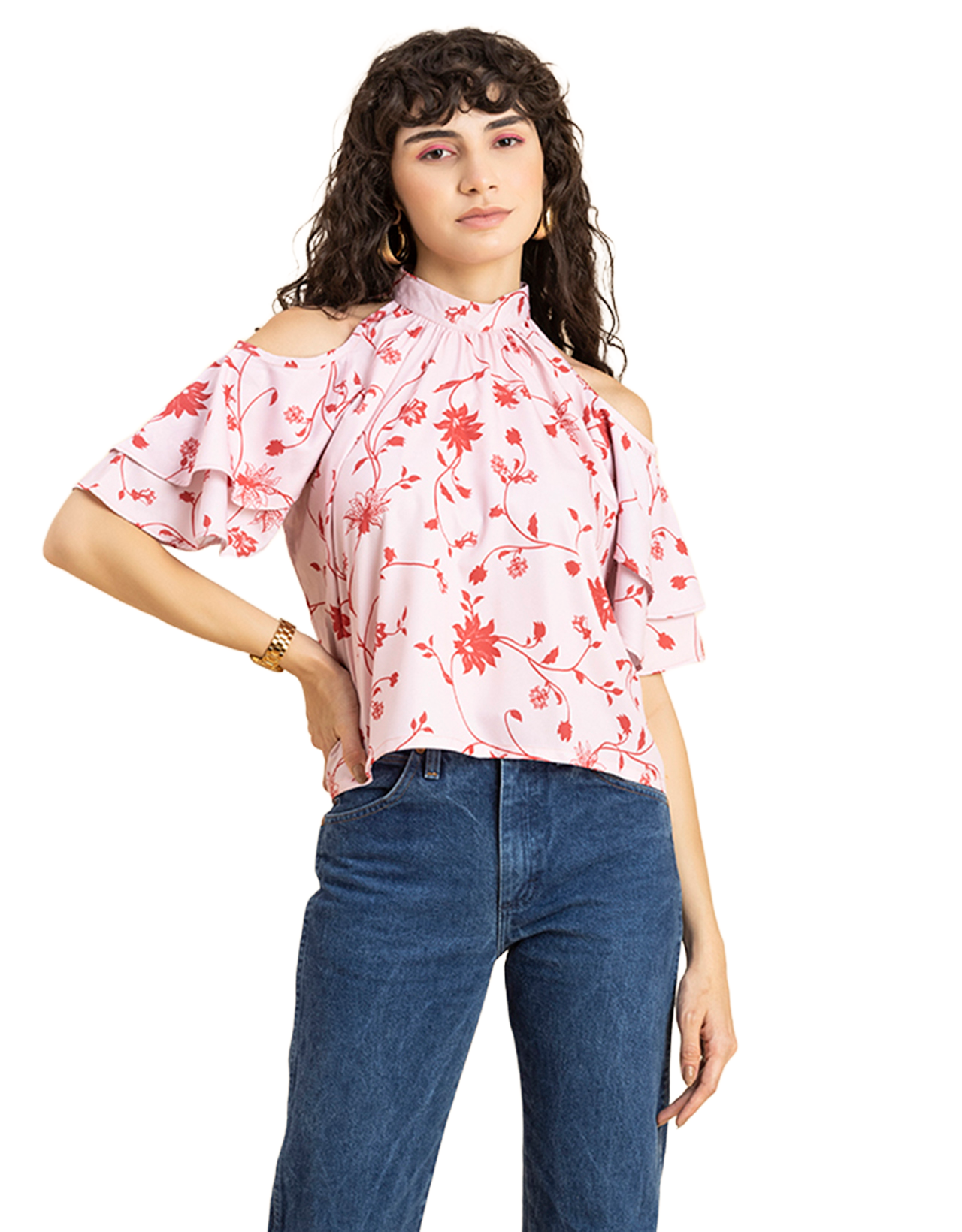 Cold Shoulder Ruffled Top